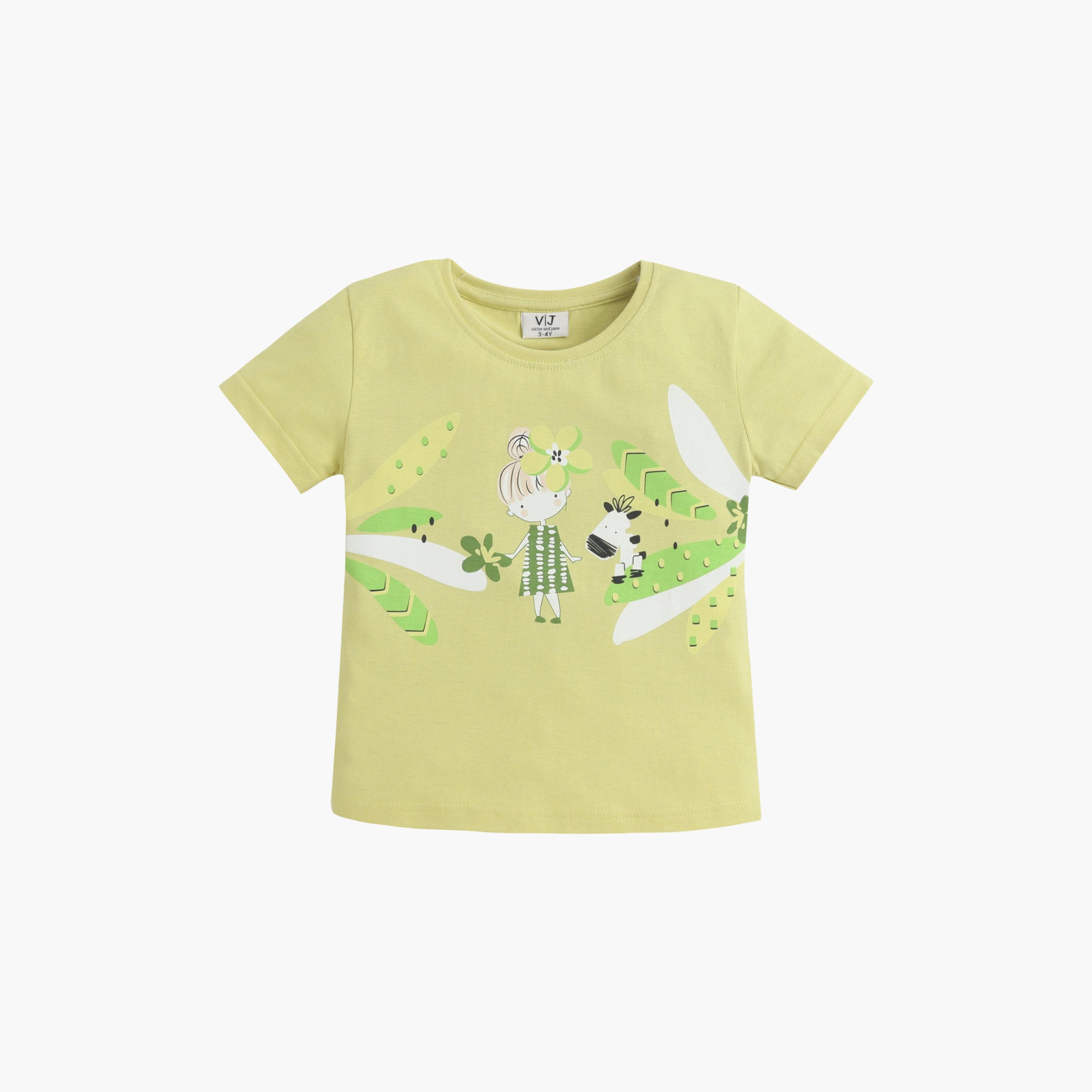 طقم تي شيرت قطني وشورت بطبعة من الطبيعة من فيكتور آند جين-baby-girls-clothing-setsandcoords-image-2