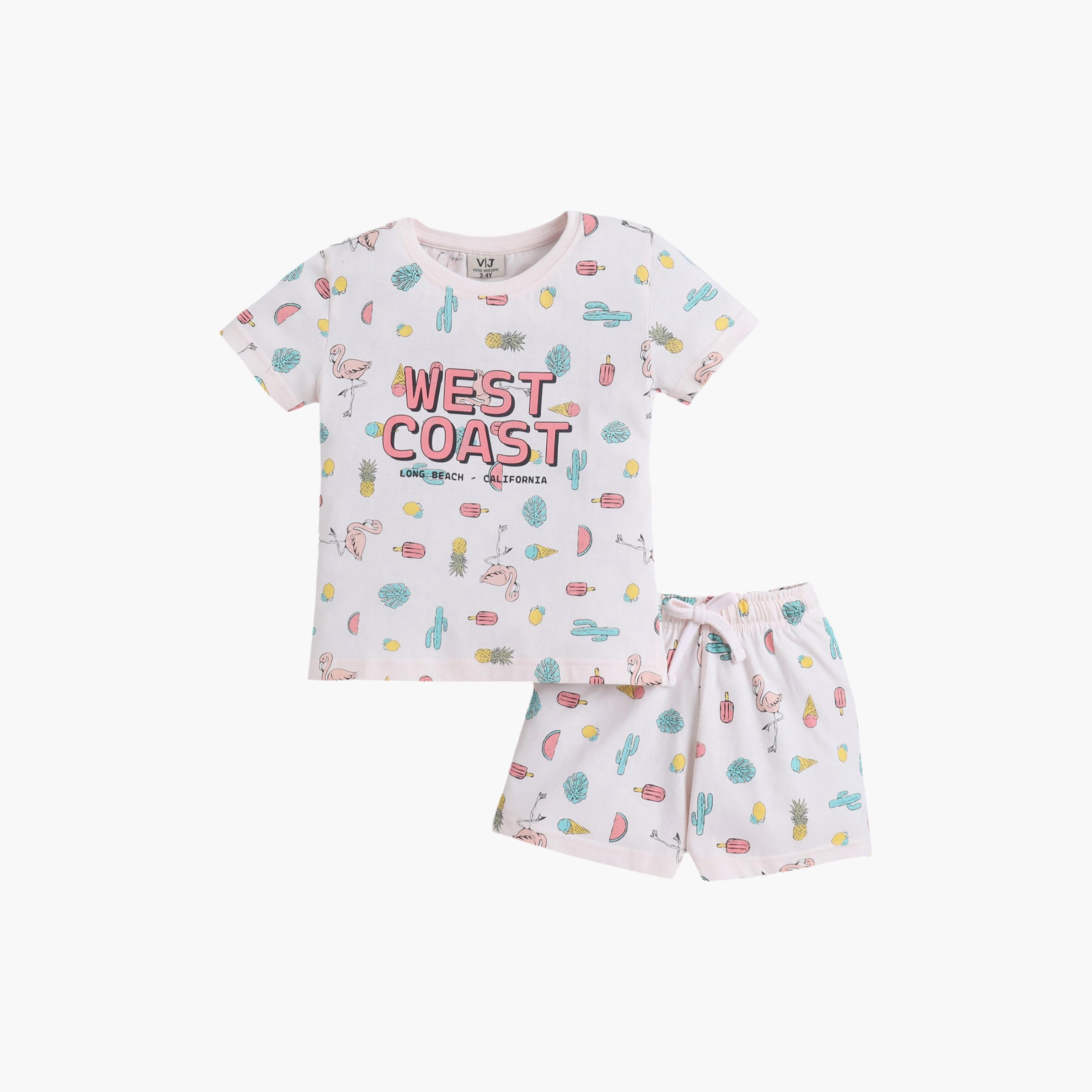 طقم تي شيرت قطني وشورت بطبعة "West Coast" من فيكتور آند جين-baby-girls-clothing-setsandcoords-image-2