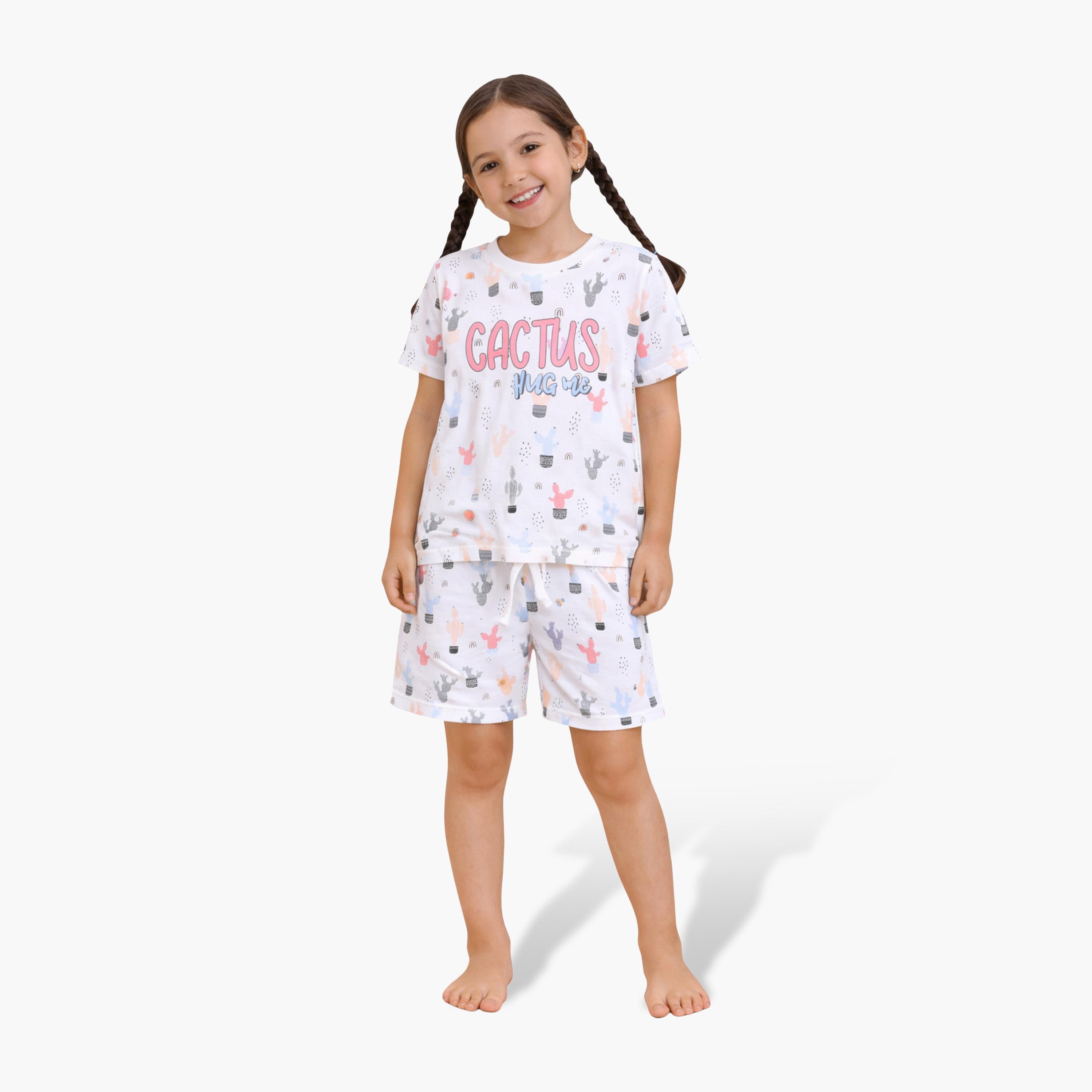 Victor and Jane Cactus Print Cotton T-Shirt & Shorts Set-girls-clothing-setsandcoords-image-1