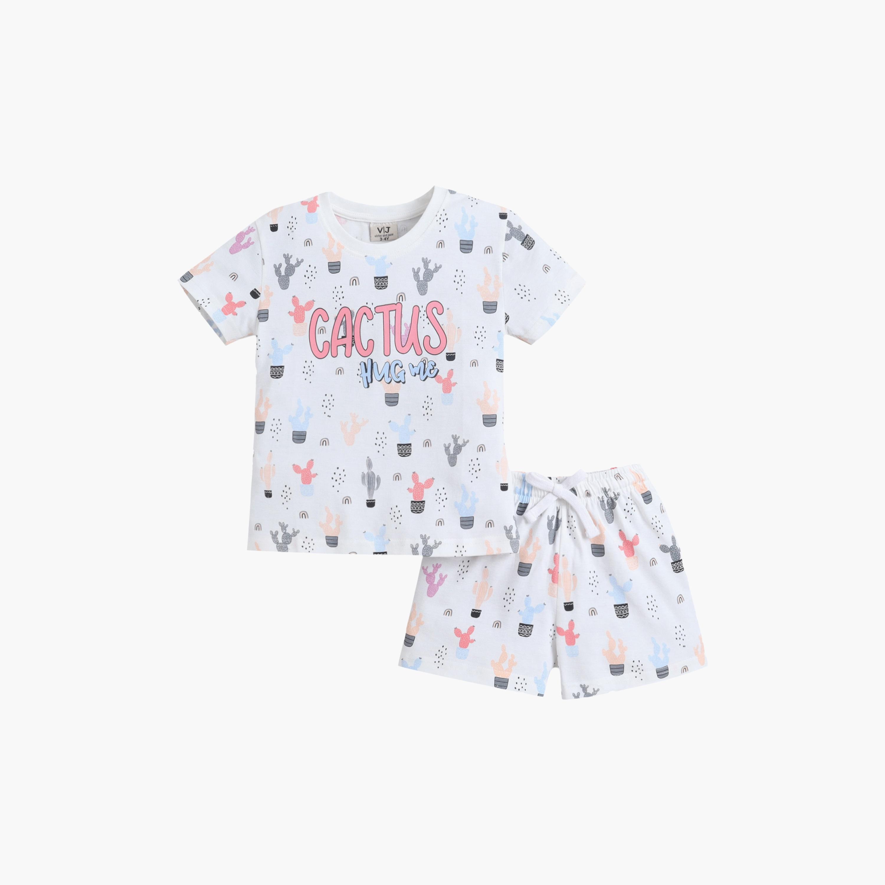 Victor and Jane Cactus Print Cotton T-Shirt & Shorts Set-girls-clothing-setsandcoords-image-2