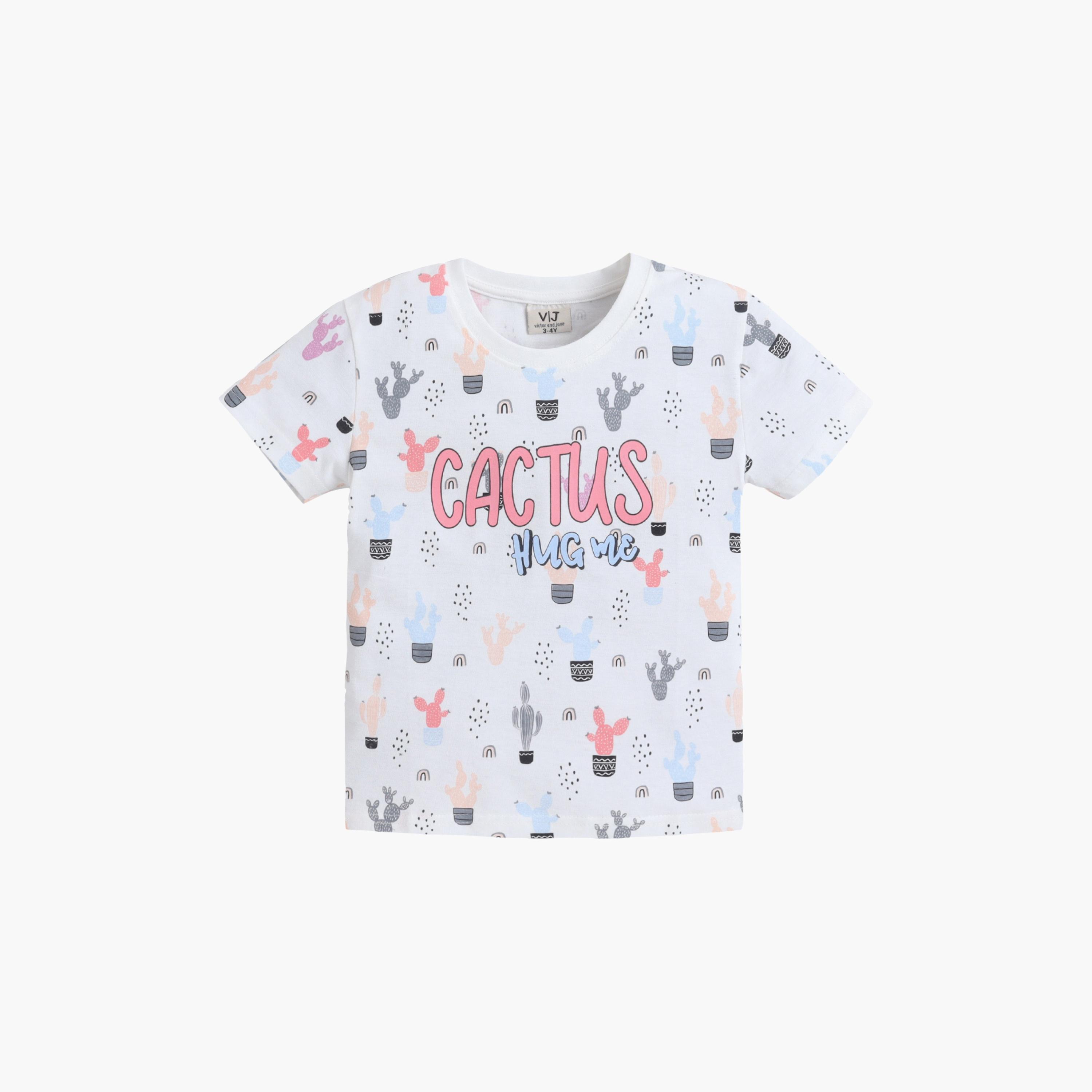 Victor and Jane Cactus Print Cotton T-Shirt & Shorts Set-girls-clothing-setsandcoords-image-3
