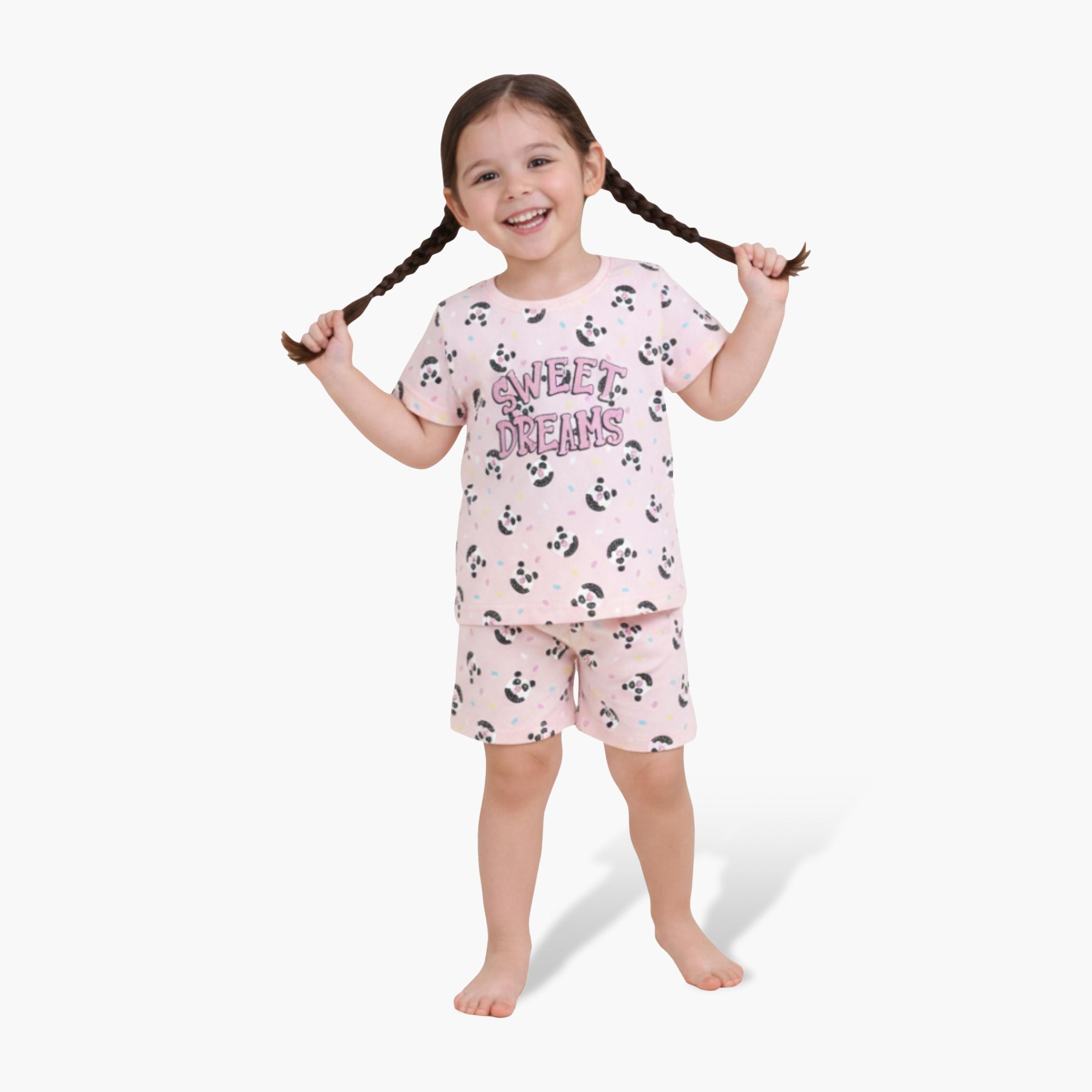 Victor and Jane Sweet Dreams Printed Cotton T-Shirt & Shorts Set-baby-girls-clothing-setsandcoords-image-1