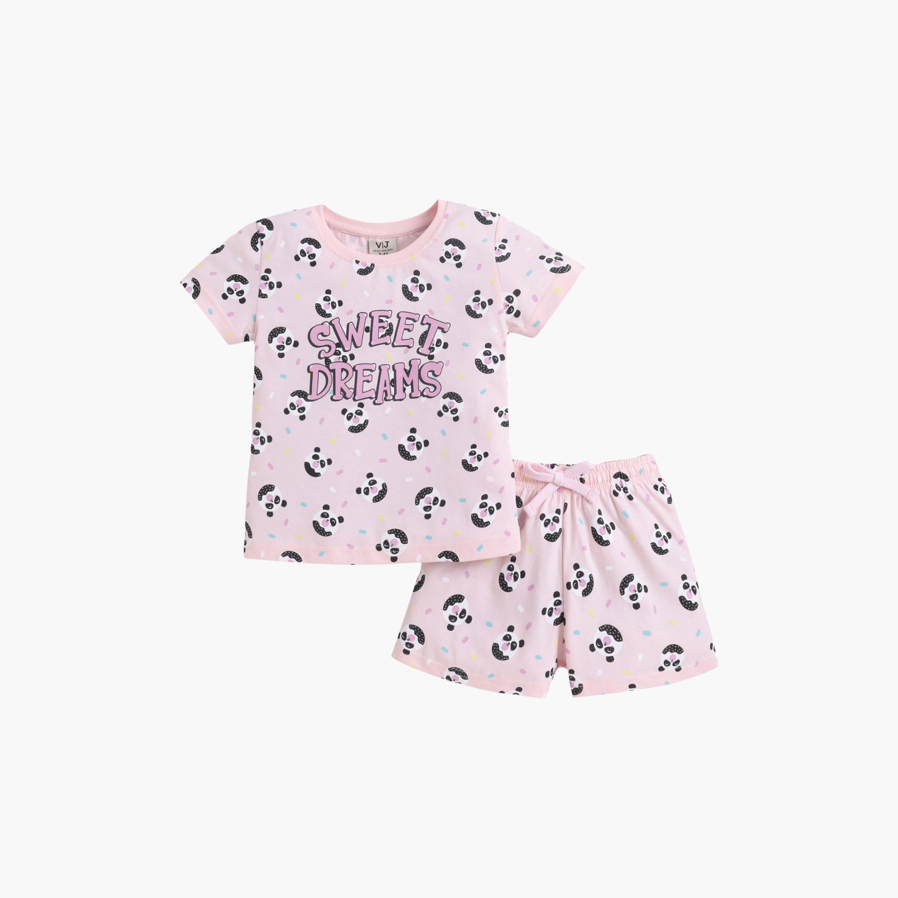 Victor and Jane Sweet Dreams Printed Cotton T-Shirt & Shorts Set-baby-girls-clothing-setsandcoords-image-2