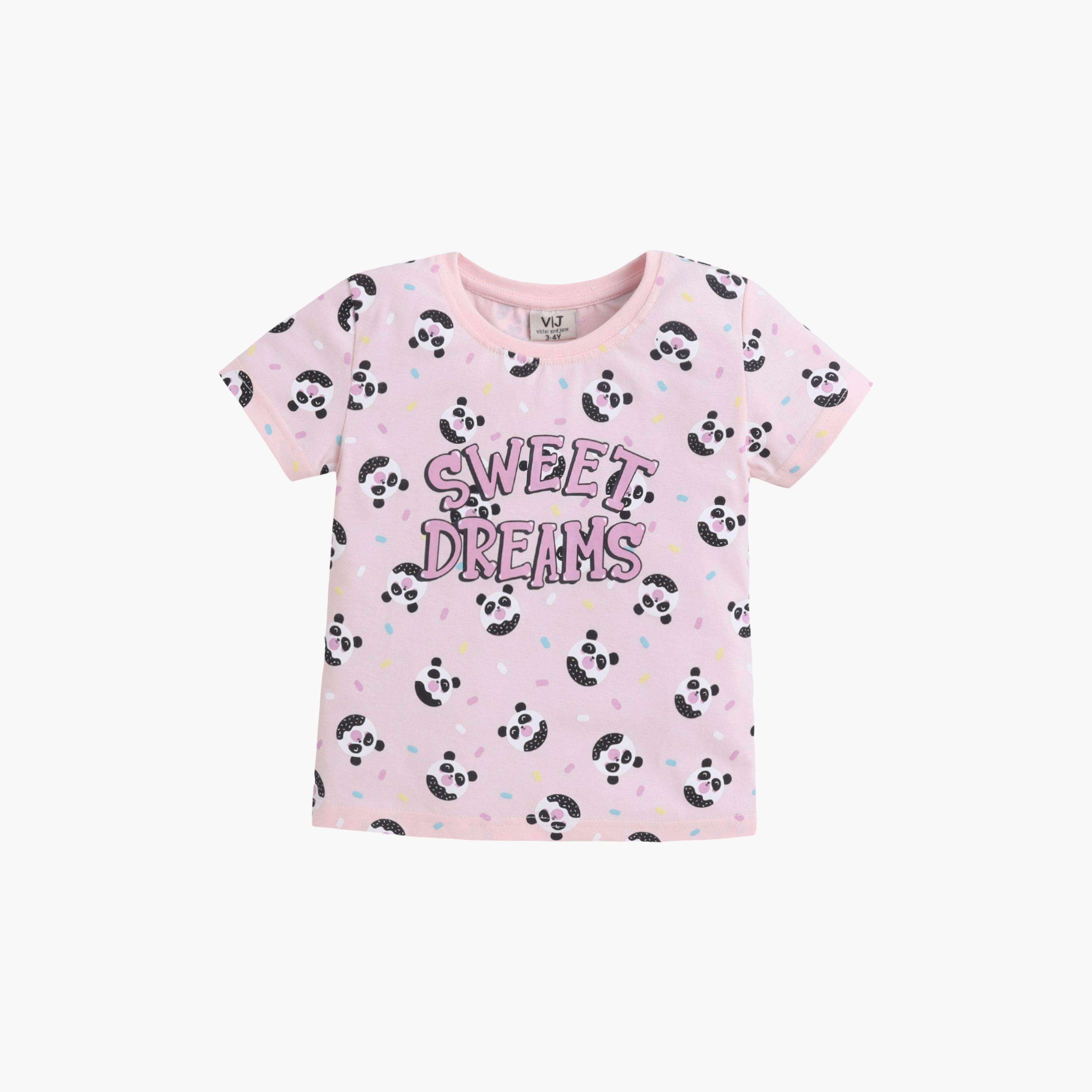 Victor and Jane Sweet Dreams Printed Cotton T-Shirt & Shorts Set-baby-girls-clothing-setsandcoords-image-3