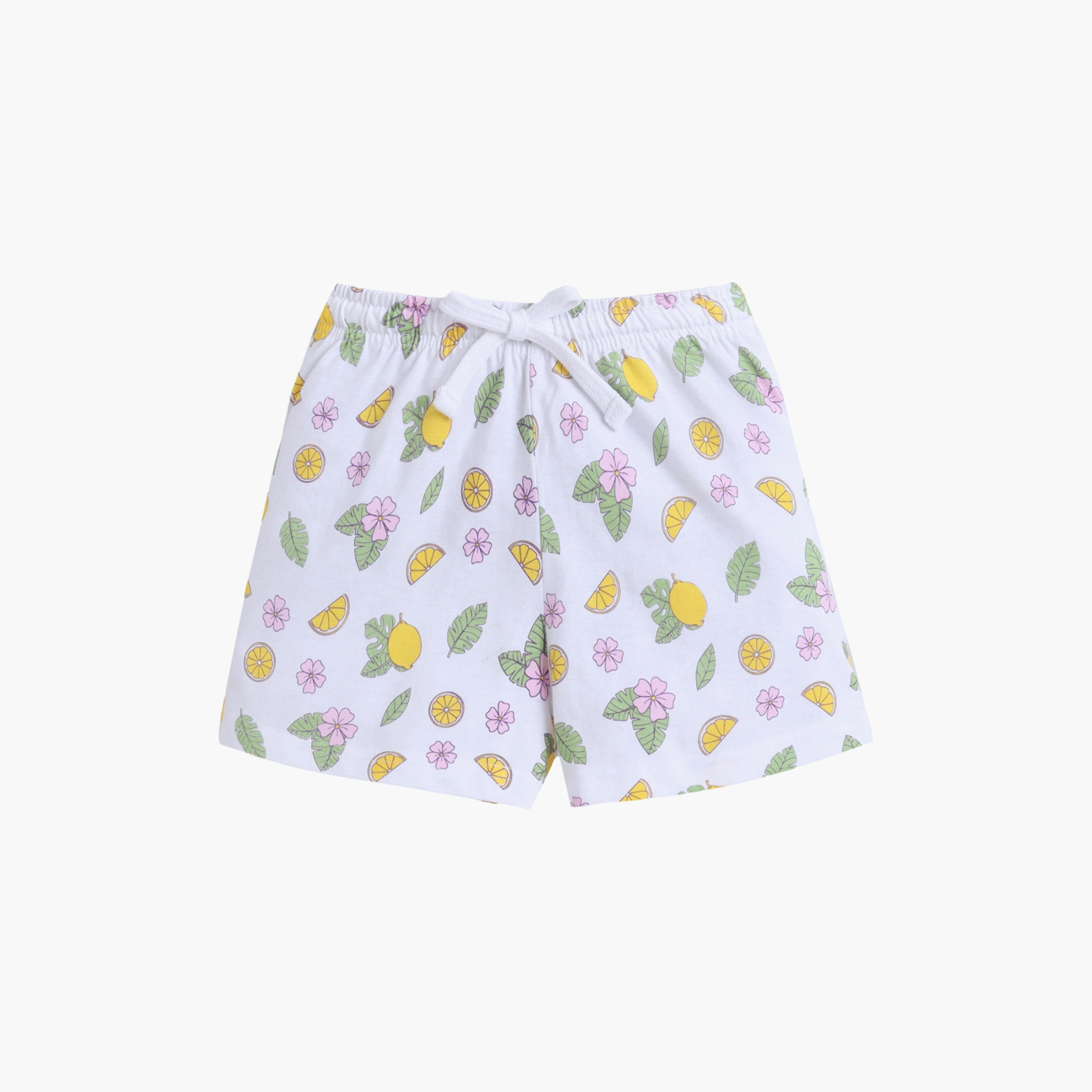 طقم تي شيرت قطني وشورت بطبعة ليمون من فيكتور آند جين-baby-girls-clothing-setsandcoords-image-4