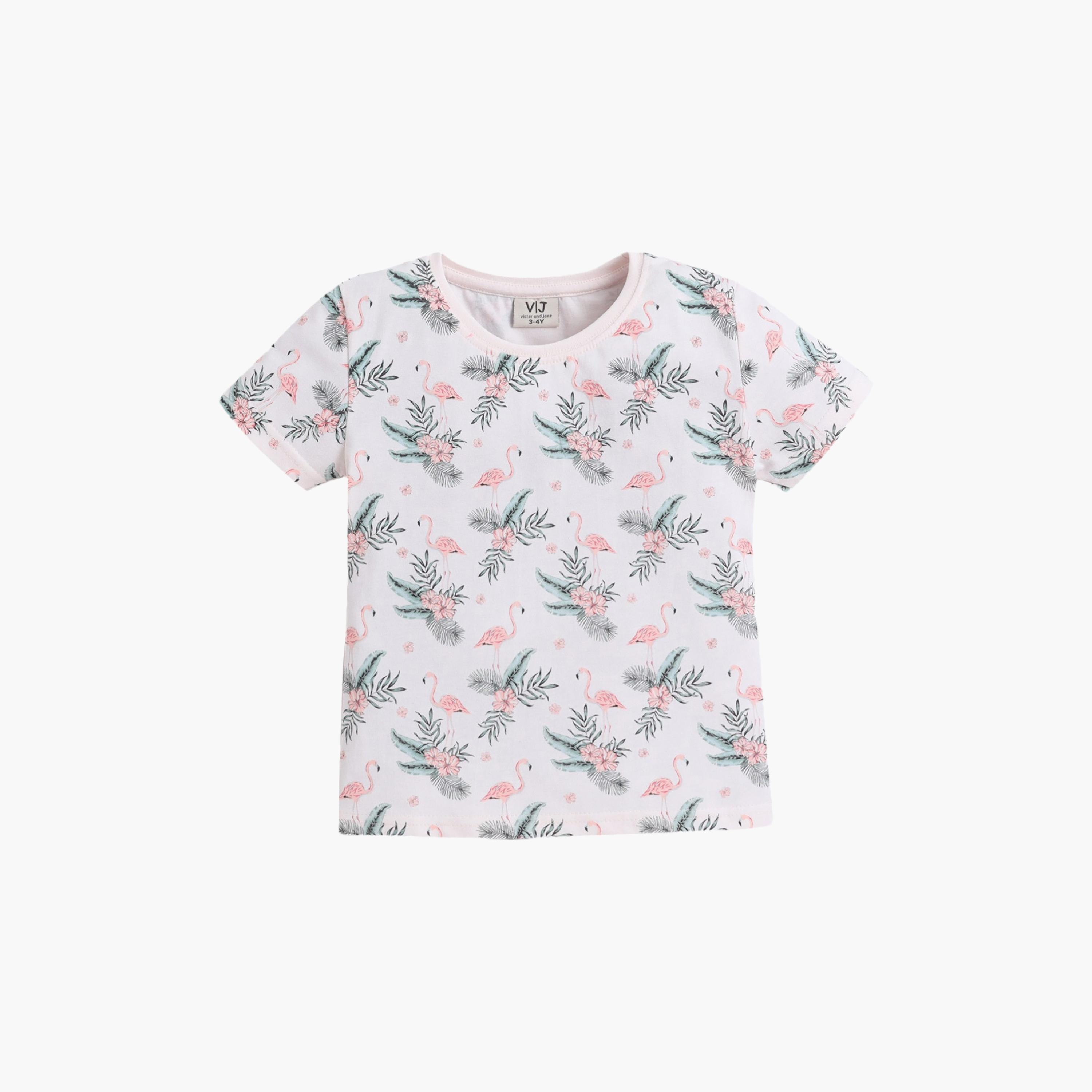 Victor and Jane Flamingo Printed Cotton T-Shirt & Shorts Set-baby-girls-clothing-setsandcoords-image-3