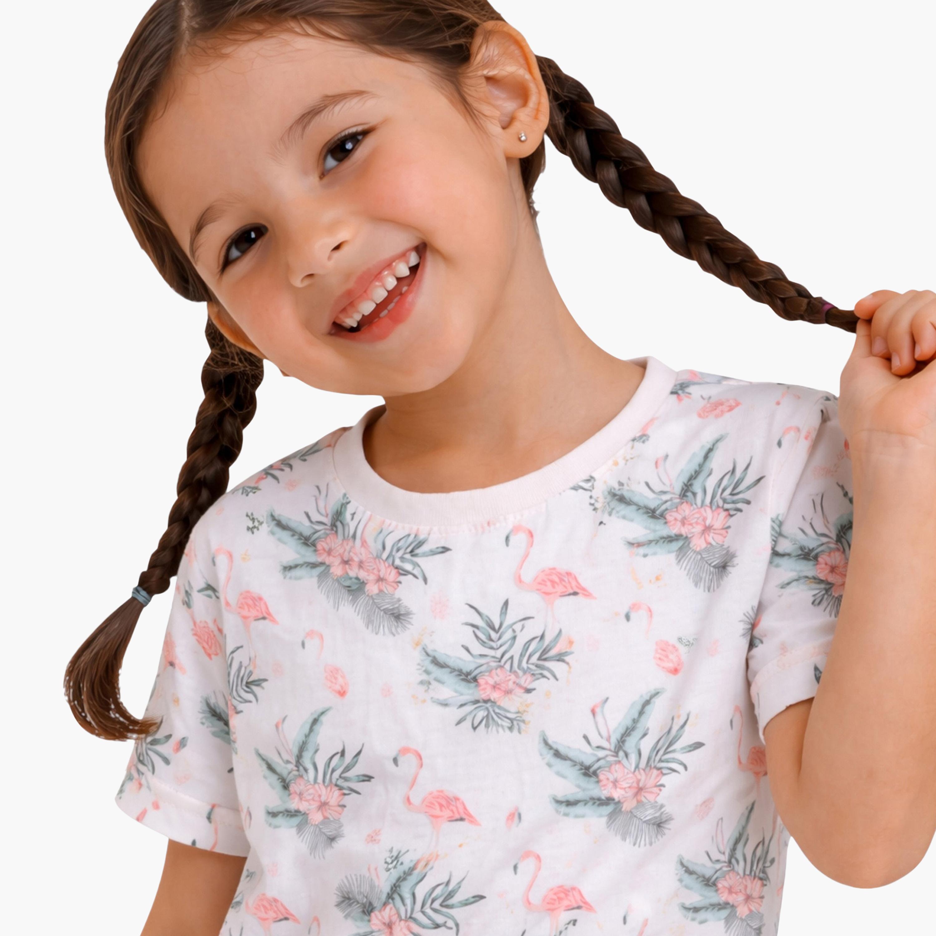 Victor and Jane Flamingo Printed Cotton T-Shirt & Shorts Set-baby-girls-clothing-setsandcoords-image-5