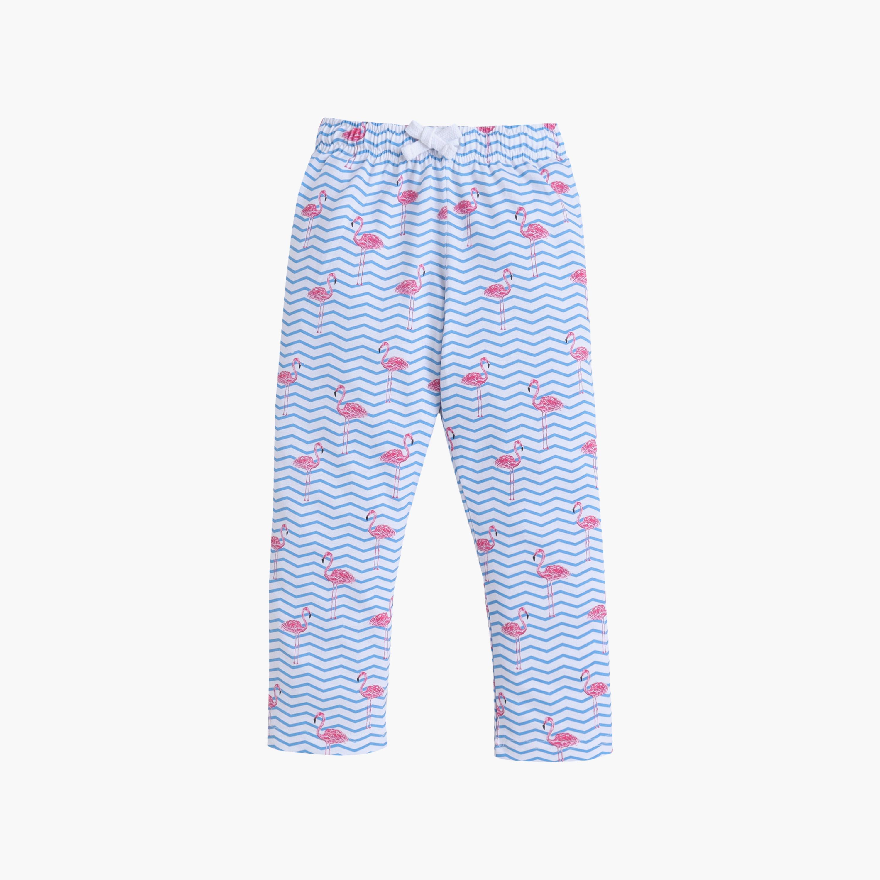 Victor and Jane Flamingo Printed Cotton T-Shirt & Pajama Set-girls-clothing-setsandcoords-image-4