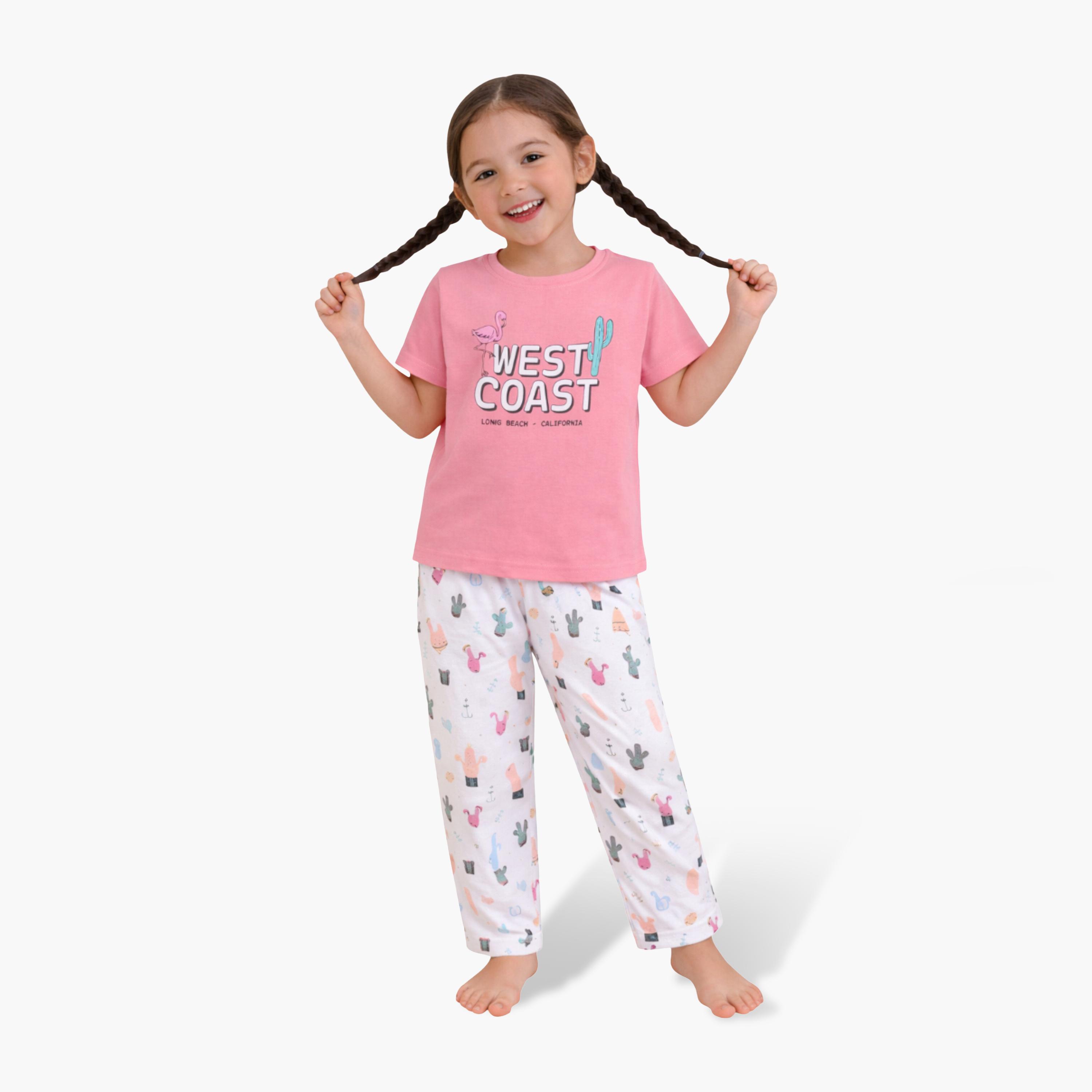 Victor and Jane West Coast Printed Cotton T-Shirt & Pajama Set-girls-clothing-setsandcoords-image-1
