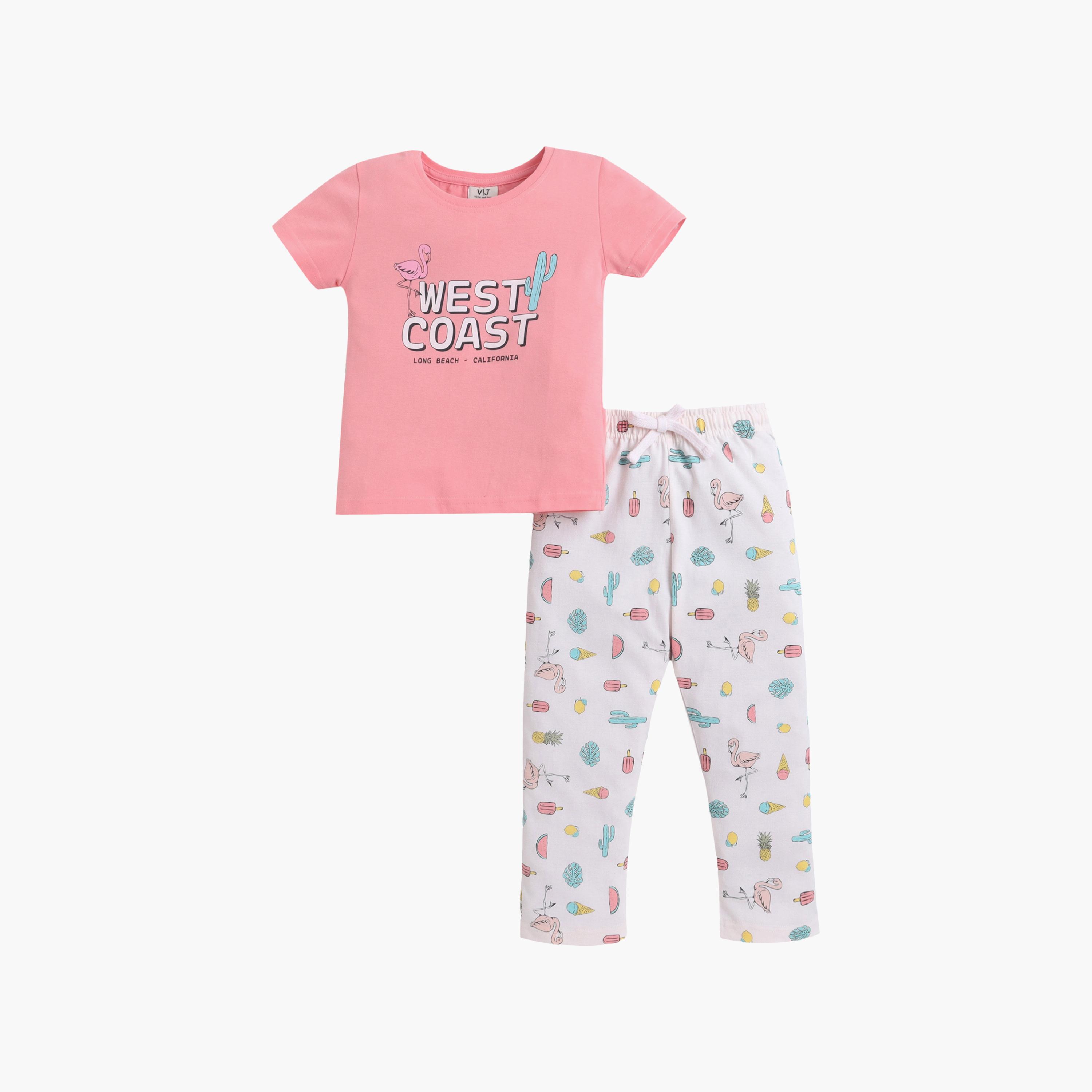 Victor and Jane West Coast Printed Cotton T-Shirt & Pajama Set-girls-clothing-setsandcoords-image-2