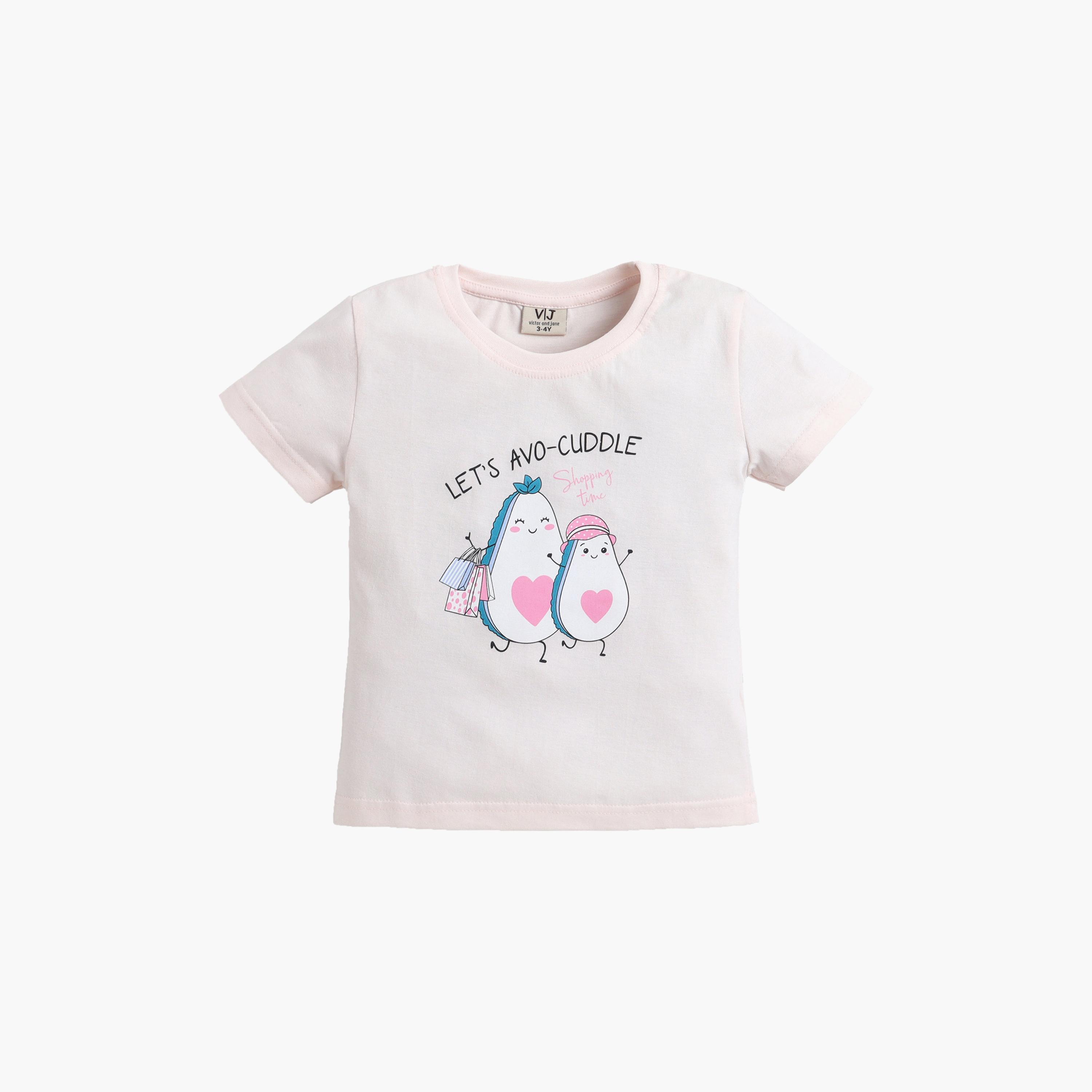طقم تيشيرت قطن بأكمام نصفية بطبعة أفوكادو وبنطال بيجاما للنوم من فيكتور أند جين-baby-girls-clothing-nightwear-pyjamasets-image-5