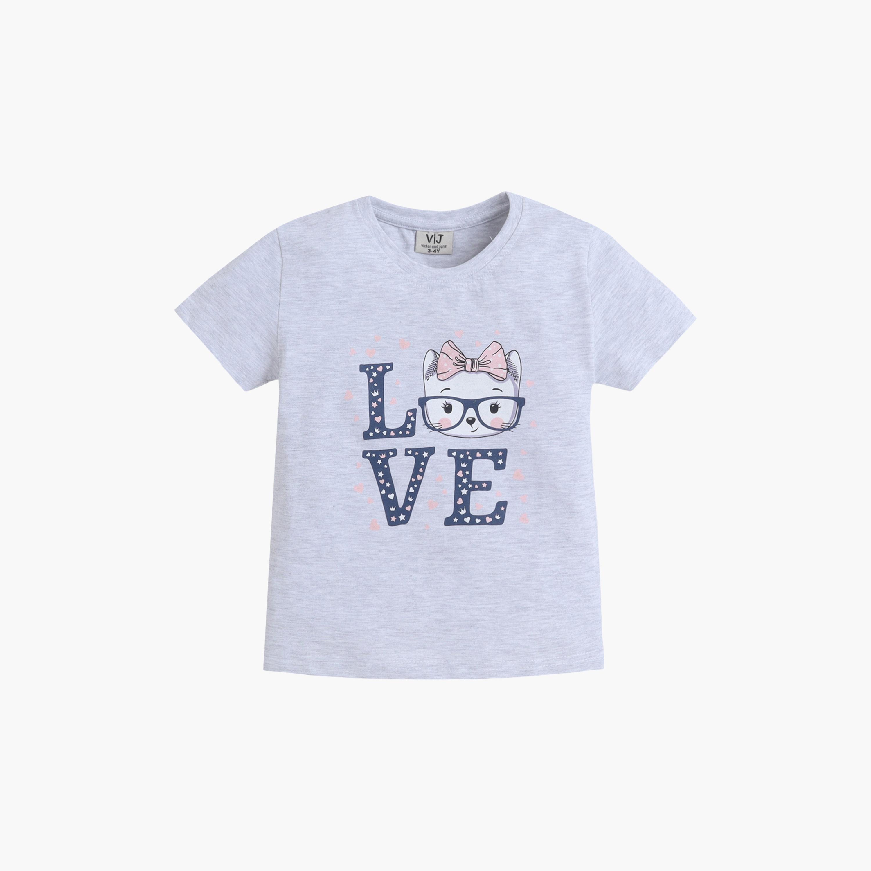 Victor and Jane LOVE Printed Cotton T-Shirt & Pajama Set-girls-clothing-setsandcoords-image-3