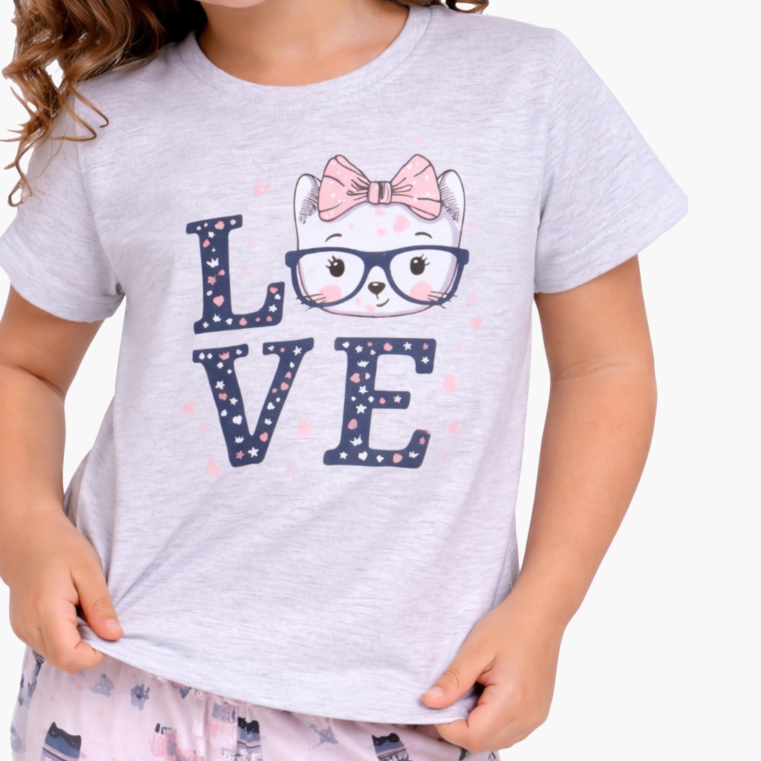 Victor and Jane LOVE Printed Cotton T-Shirt & Pajama Set-girls-clothing-setsandcoords-image-5