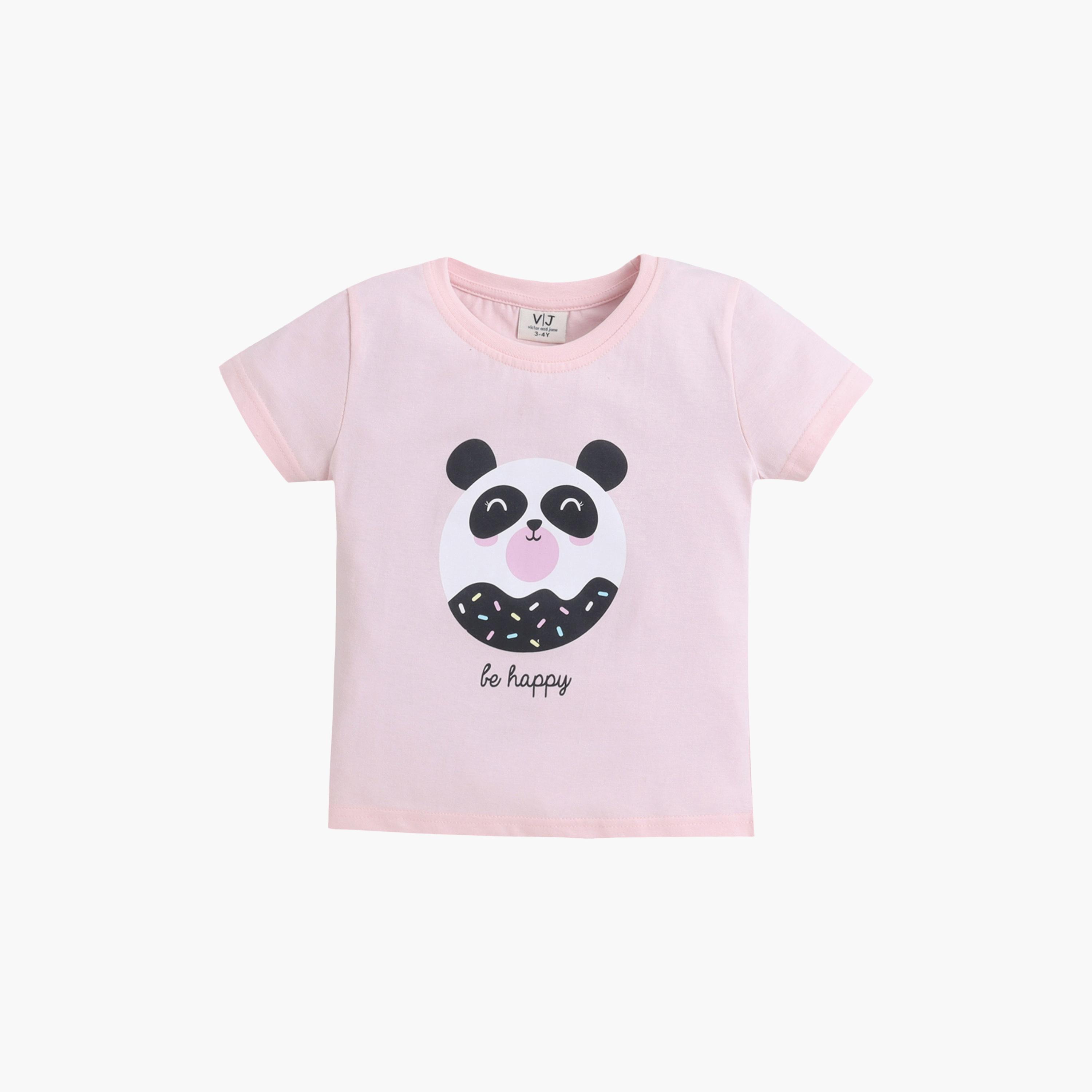 Victor and Jane Panda Printed Cotton T-Shirt & Pajama Set-girls-clothing-setsandcoords-image-3