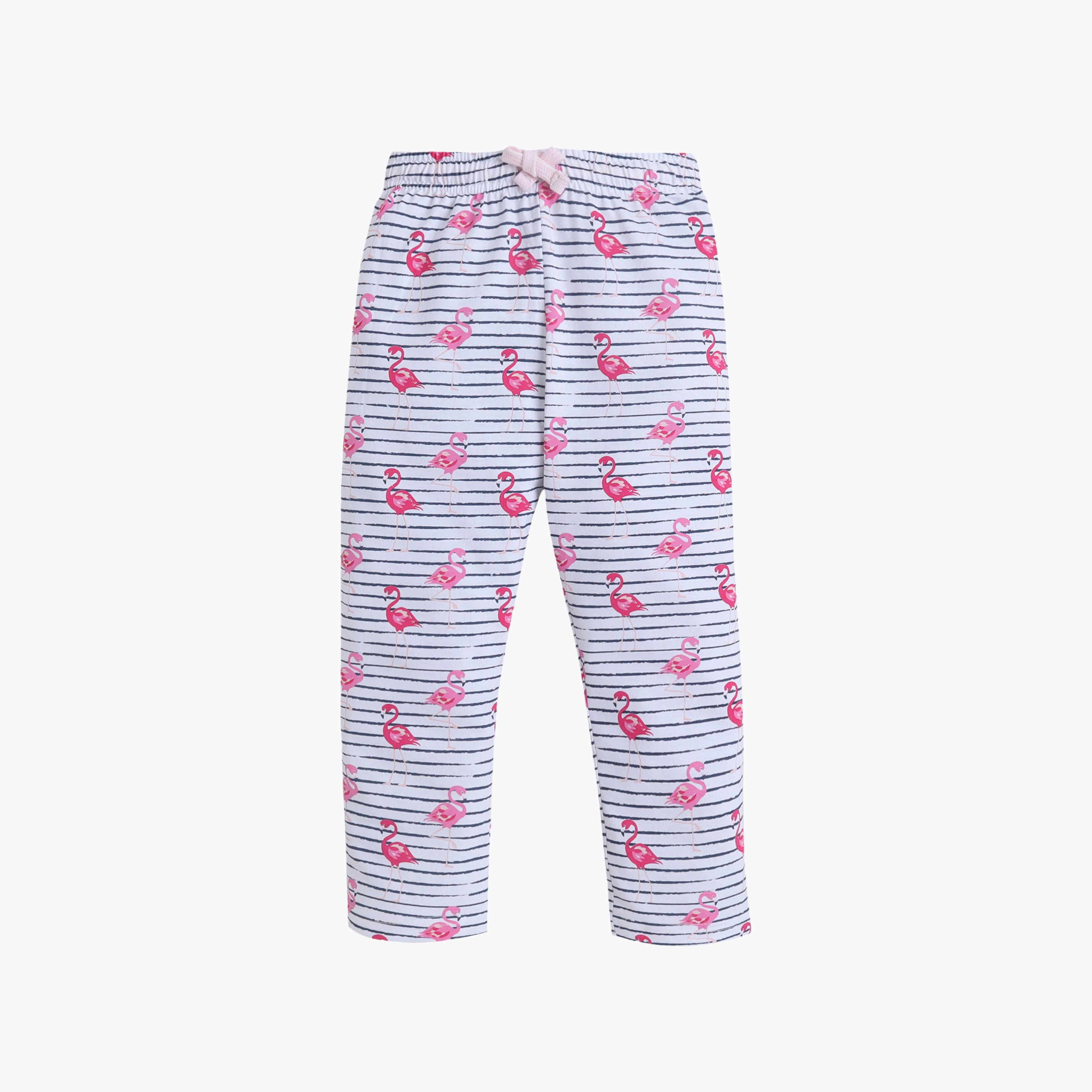 Victor and Jane Flamingo Printed Cotton T-Shirt & Pajama Set-girls-clothing-setsandcoords-image-4
