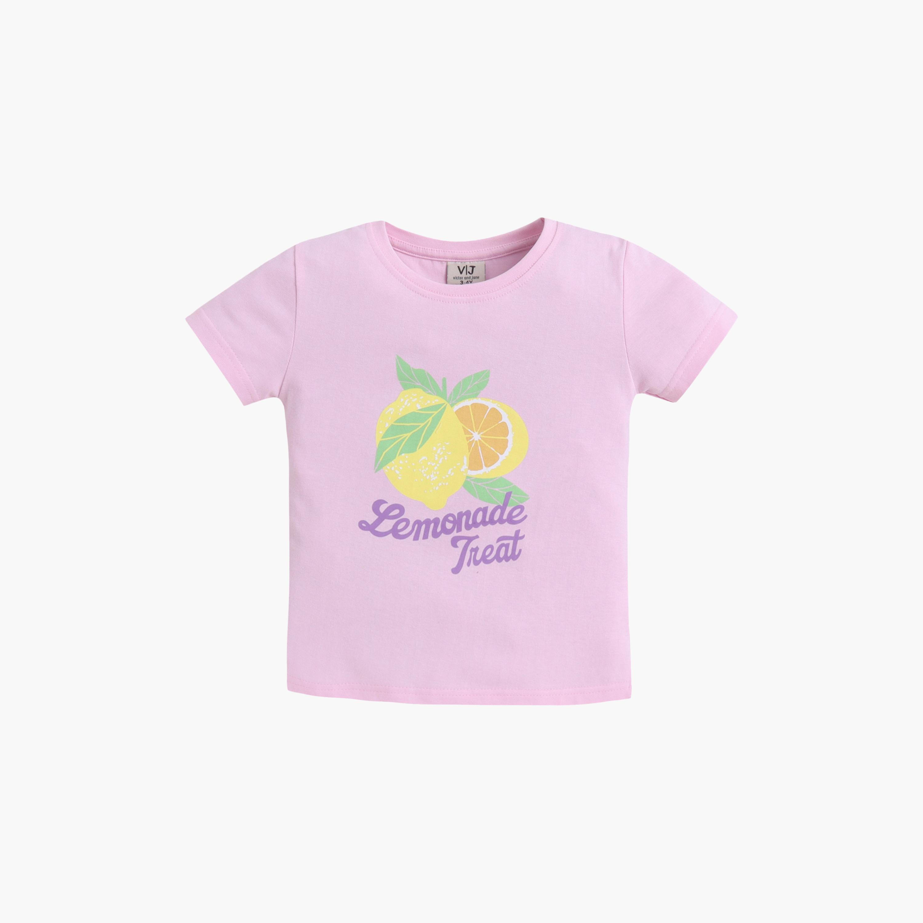 Victor and Jane Lemon Printed Cotton T-Shirt & Pajama Set-girls-clothing-setsandcoords-image-3