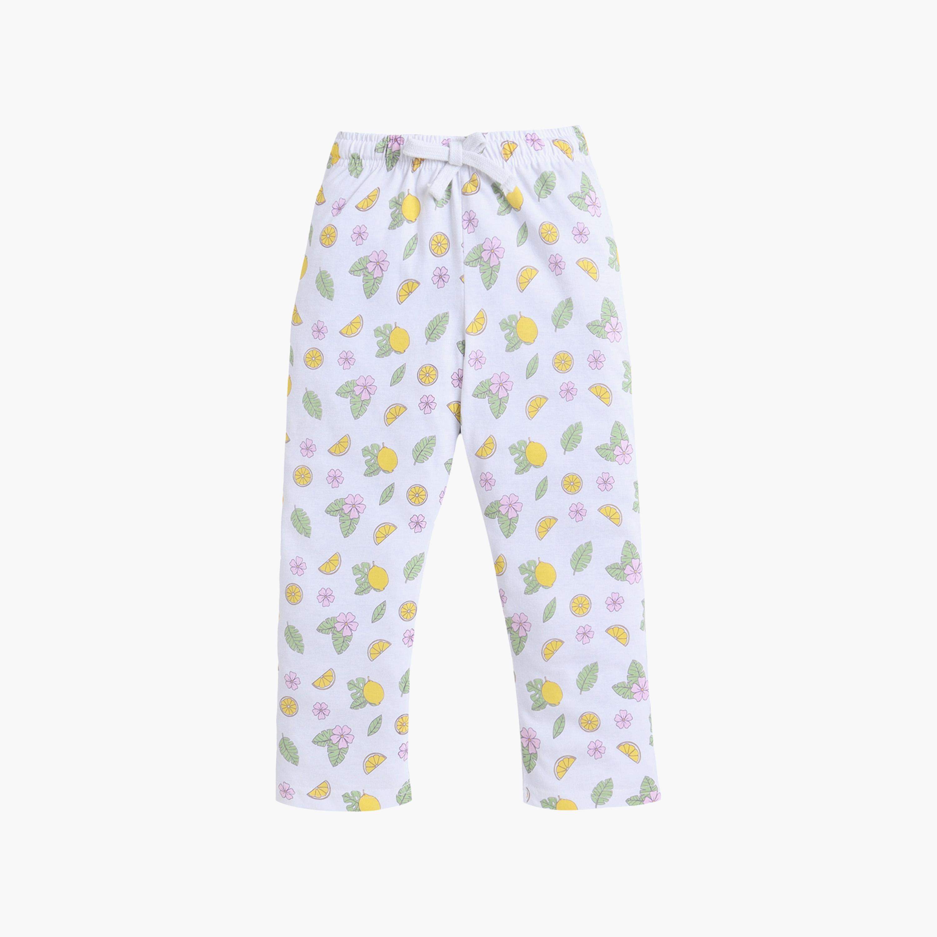 Victor and Jane Lemon Printed Cotton T-Shirt & Pajama Set-girls-clothing-setsandcoords-image-4