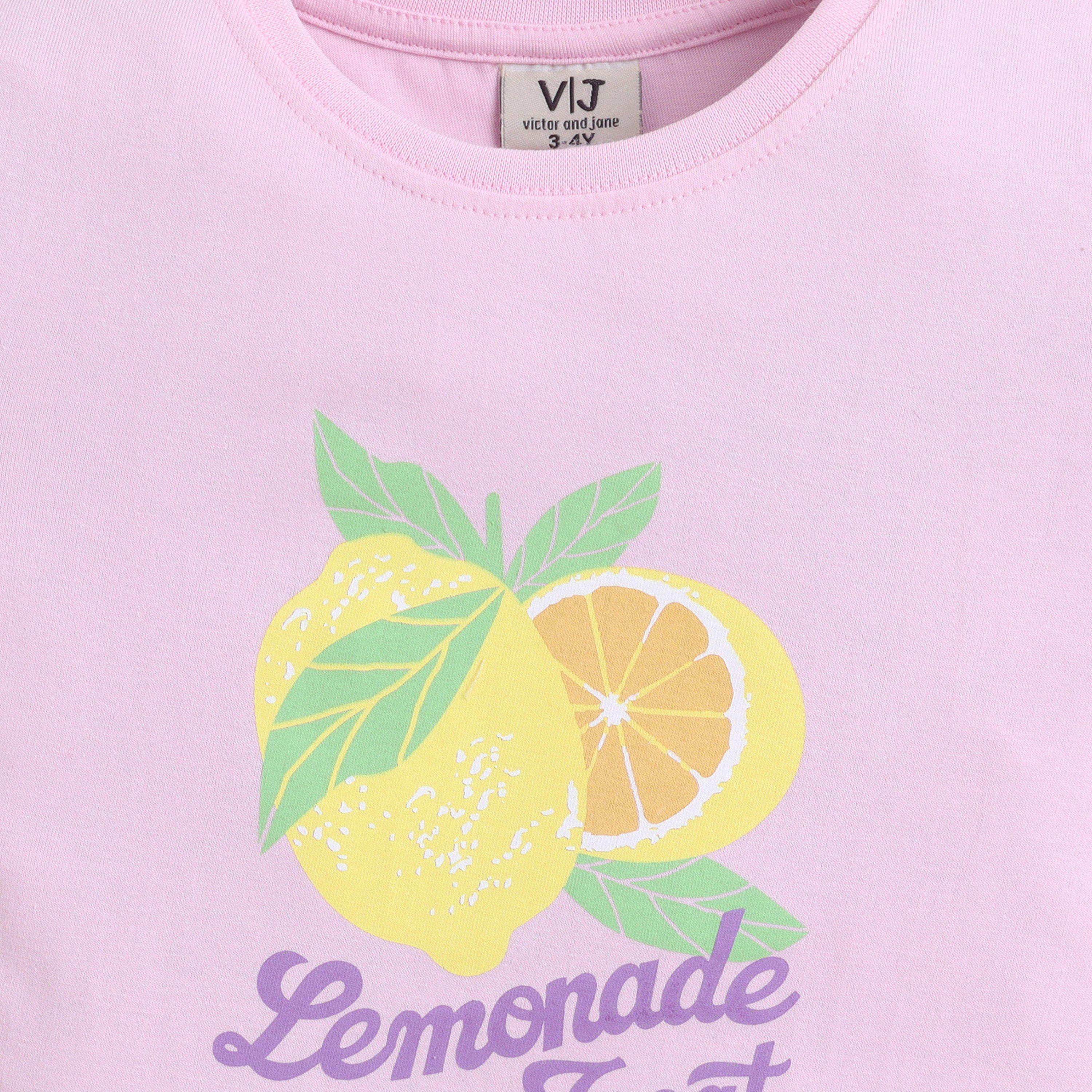 Victor and Jane Lemon Printed Cotton T-Shirt & Pajama Set-girls-clothing-setsandcoords-image-6