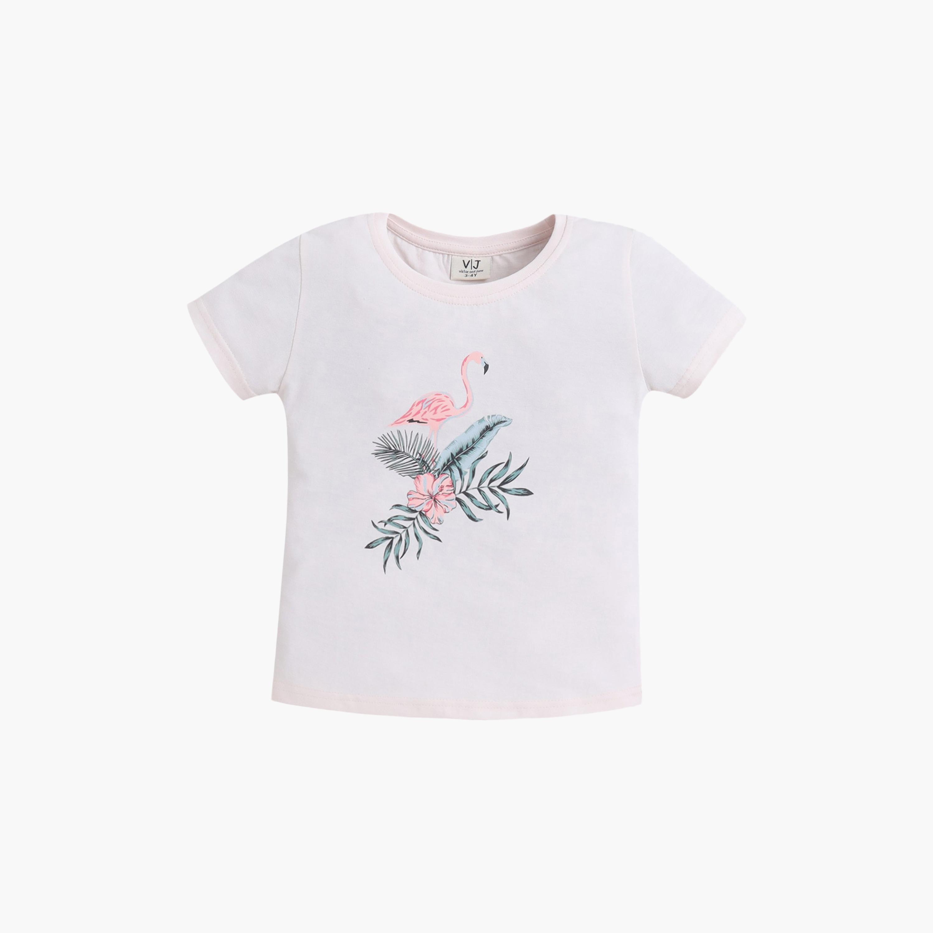 Victor and Jane Flamingo Printed Cotton T-Shirt & Pajama Set-baby-girls-clothing-setsandcoords-image-3
