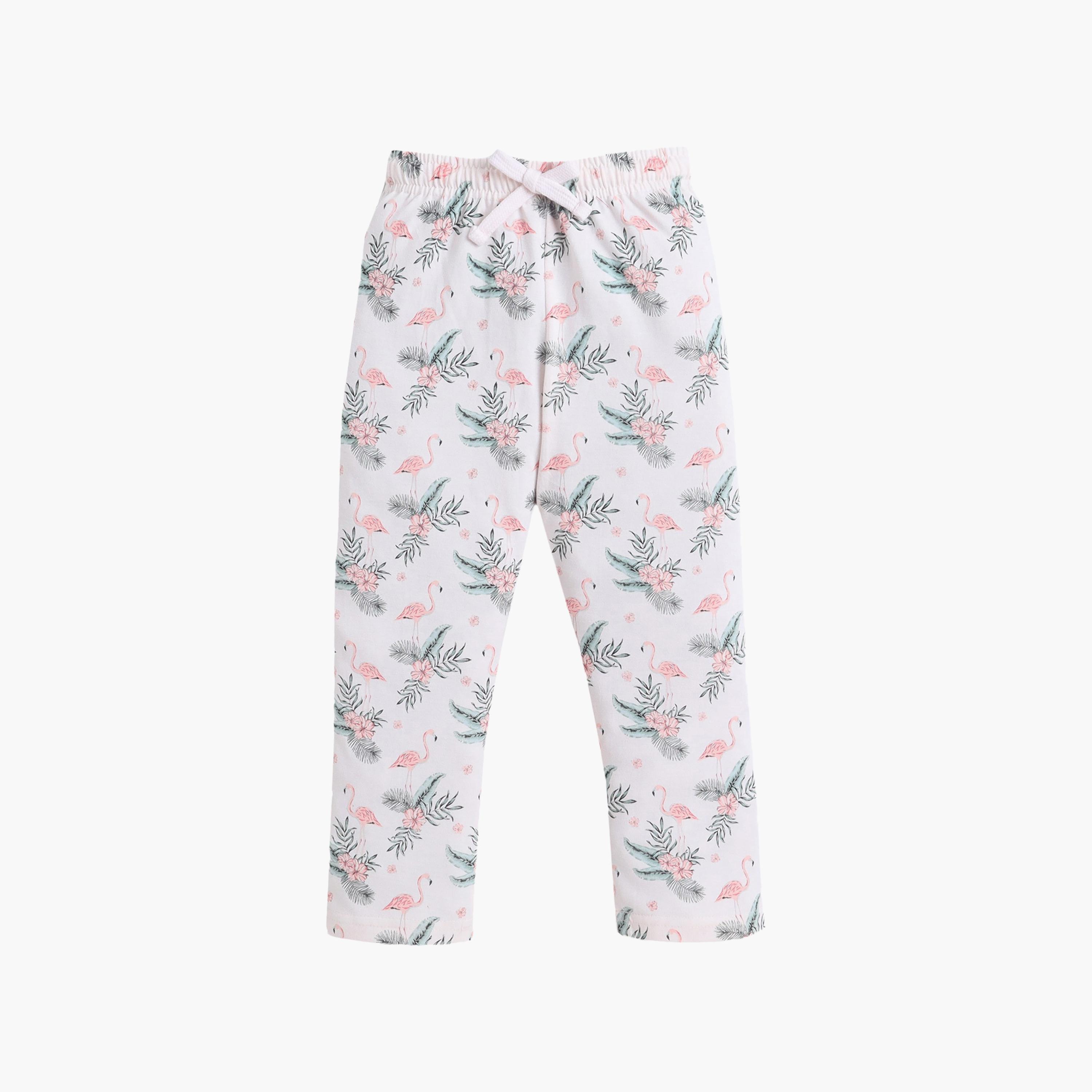 Victor and Jane Flamingo Printed Cotton T-Shirt & Pajama Set-baby-girls-clothing-setsandcoords-image-4