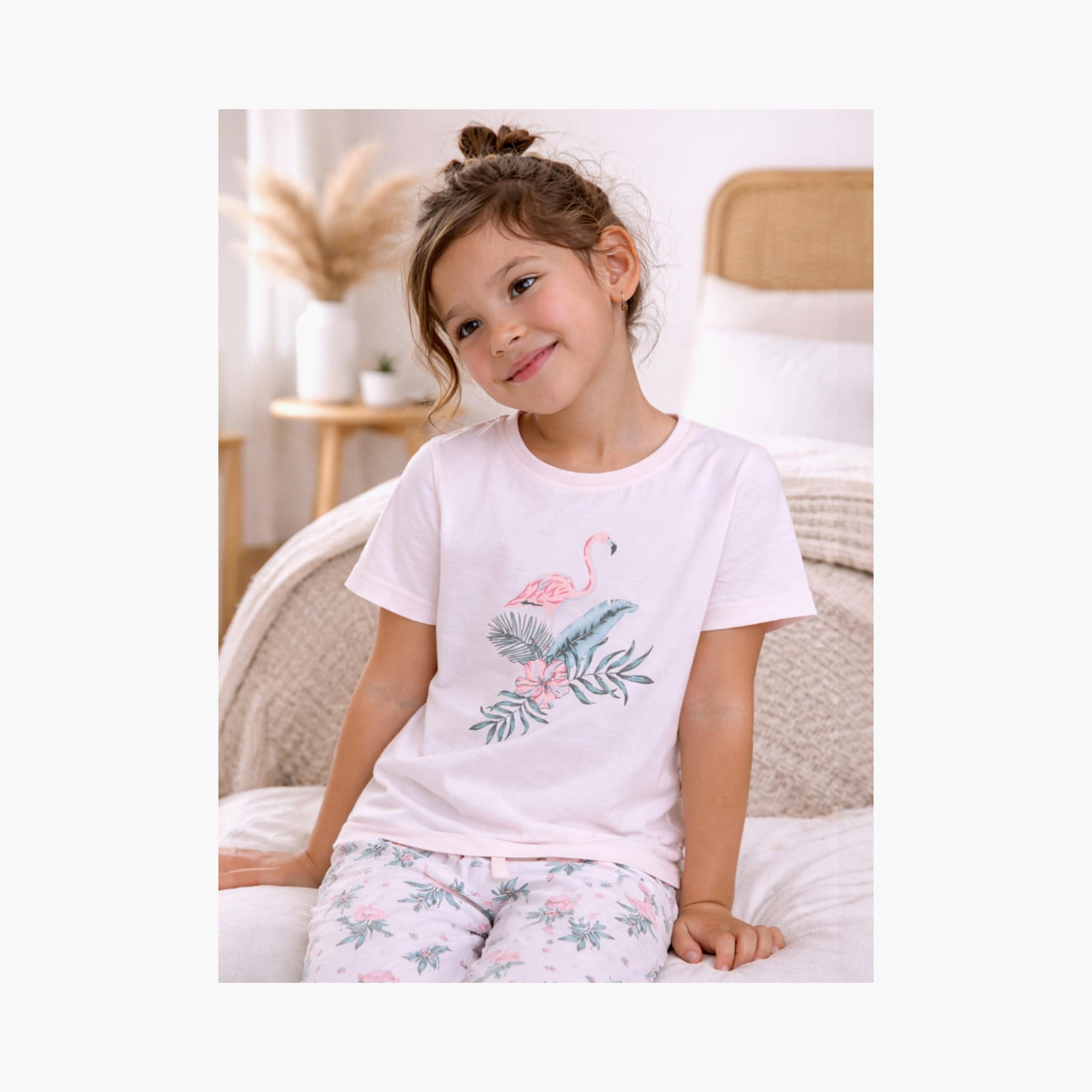 Victor and Jane Flamingo Printed Cotton T-Shirt & Pajama Set-baby-girls-clothing-setsandcoords-image-5