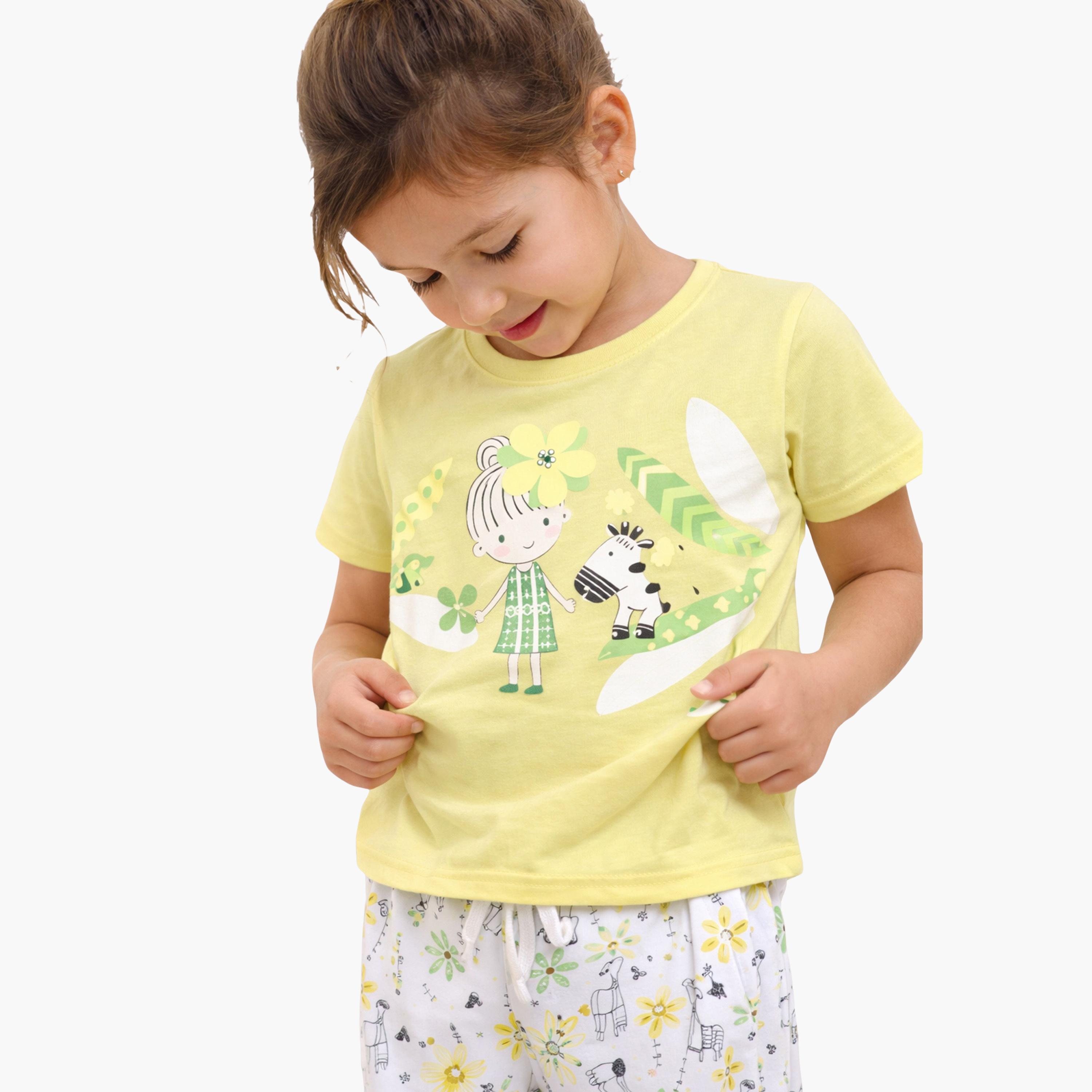 Victor and Jane Nature Printed Cotton T-Shirt & Pajama Set-girls-clothing-setsandcoords-image-5