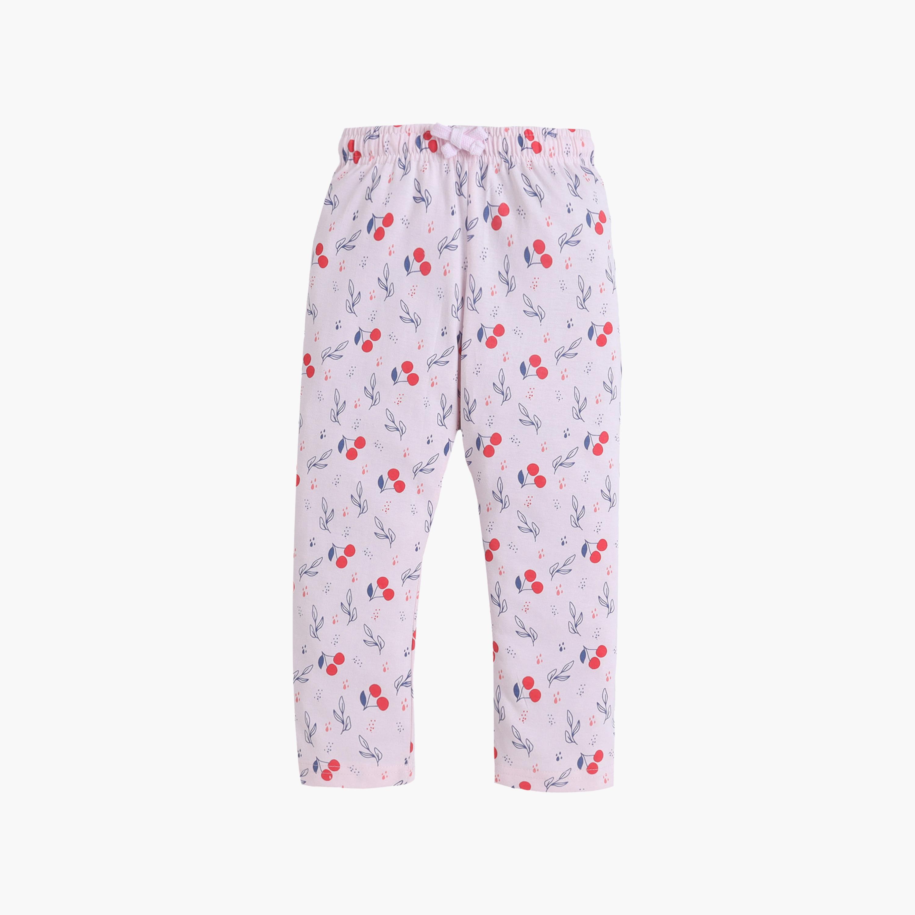 Victor and Jane Cherry Printed Cotton T-Shirt & Pajama Set-girls-clothing-setsandcoords-image-4