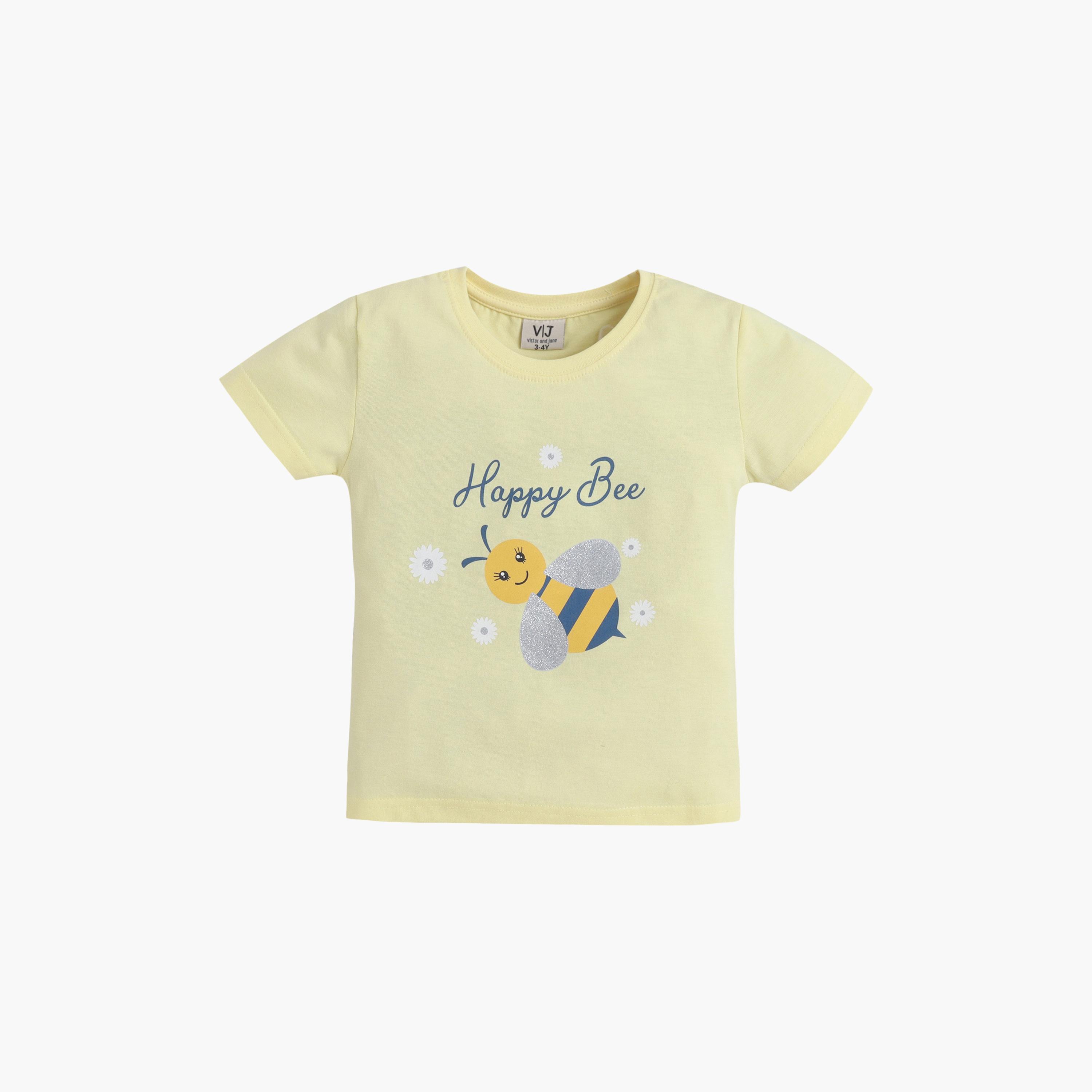 Victor and Jane Bee Printed Cotton T-Shirt & Pajama Set-girls-clothing-setsandcoords-image-3