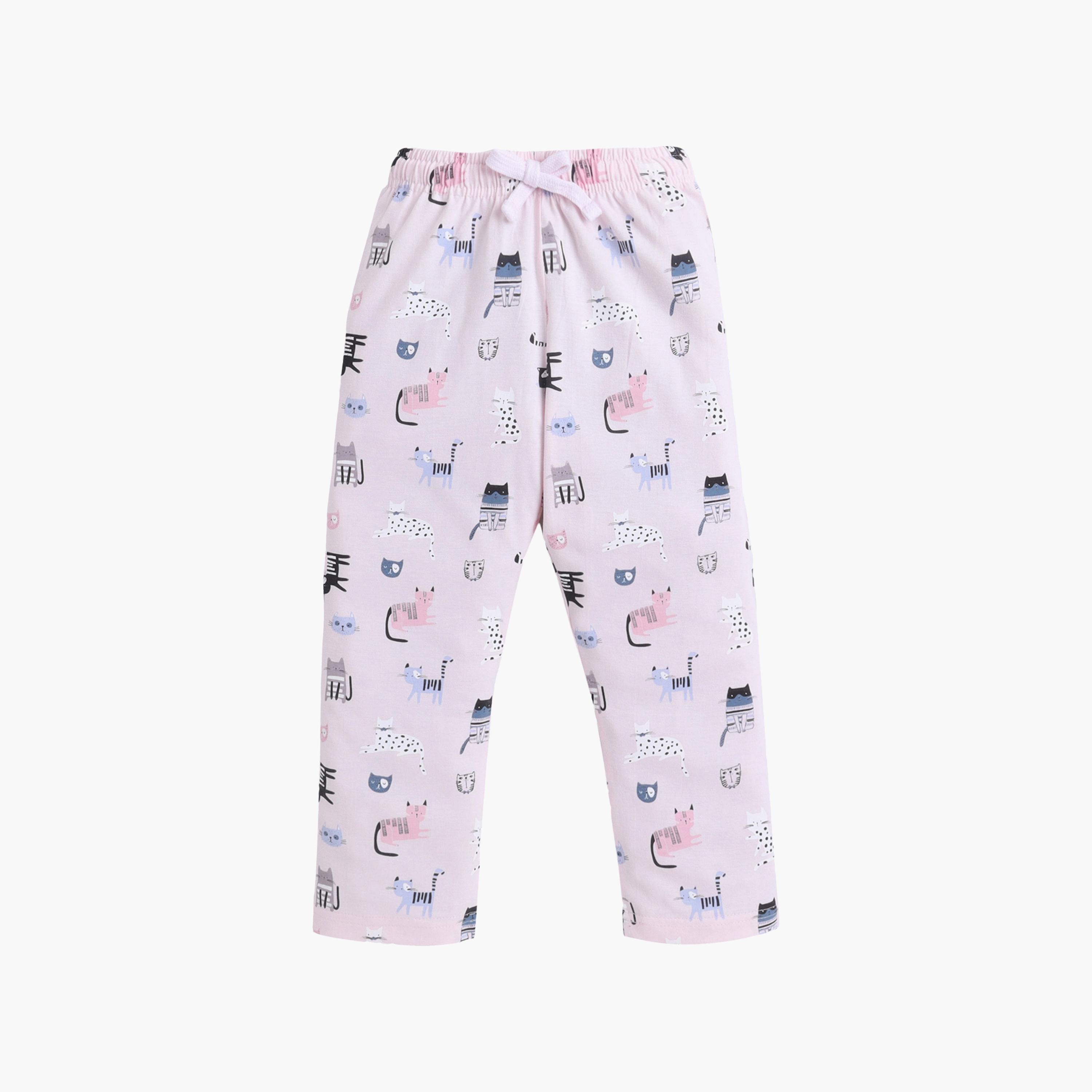 Victor and Jane Cat Printed Cotton T-Shirt & Pajama Set-girls-clothing-setsandcoords-image-4