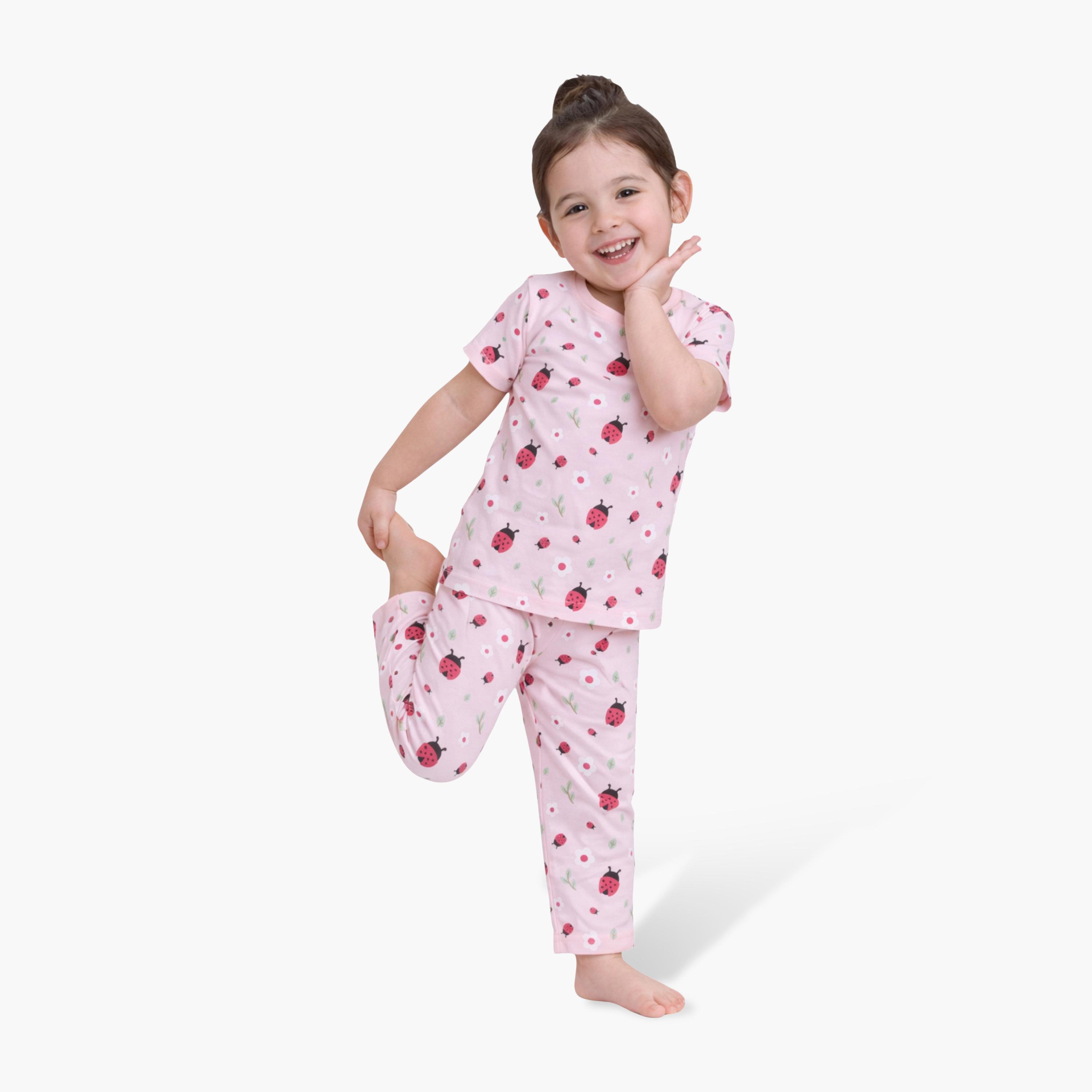Victor and Jane Strawberry Printed Cotton T-Shirt & Pajama Set-baby-girls-clothing-setsandcoords-image-1