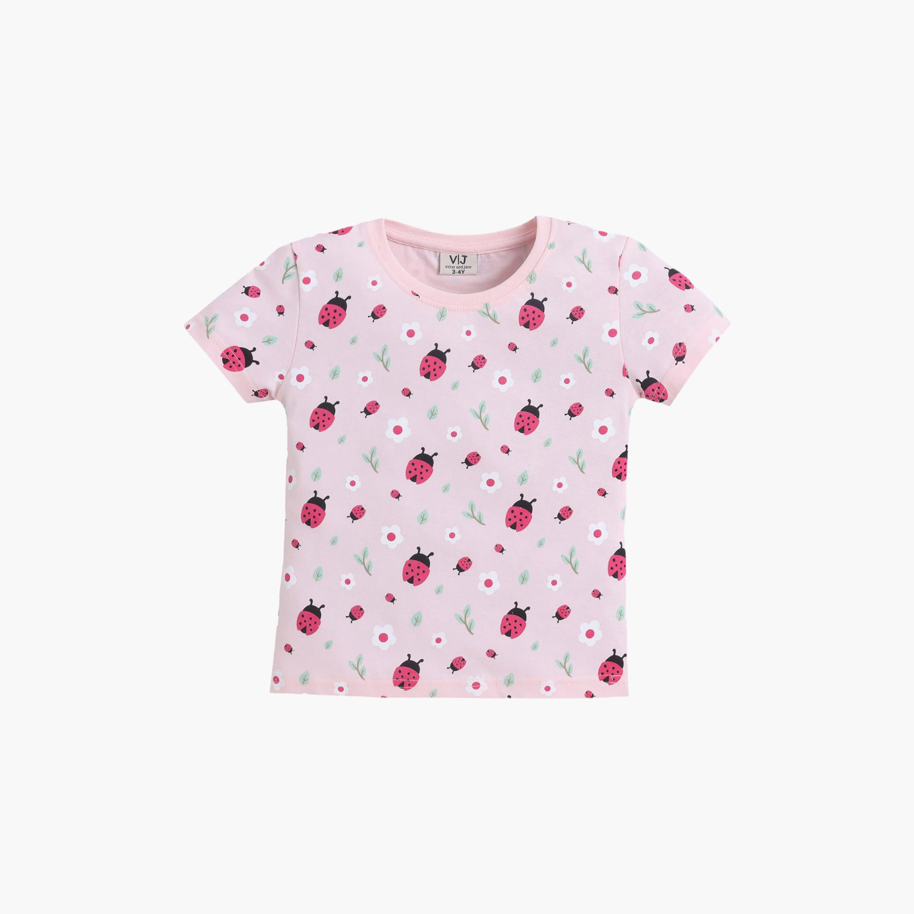 Victor and Jane Strawberry Printed Cotton T-Shirt & Pajama Set-baby-girls-clothing-setsandcoords-image-3