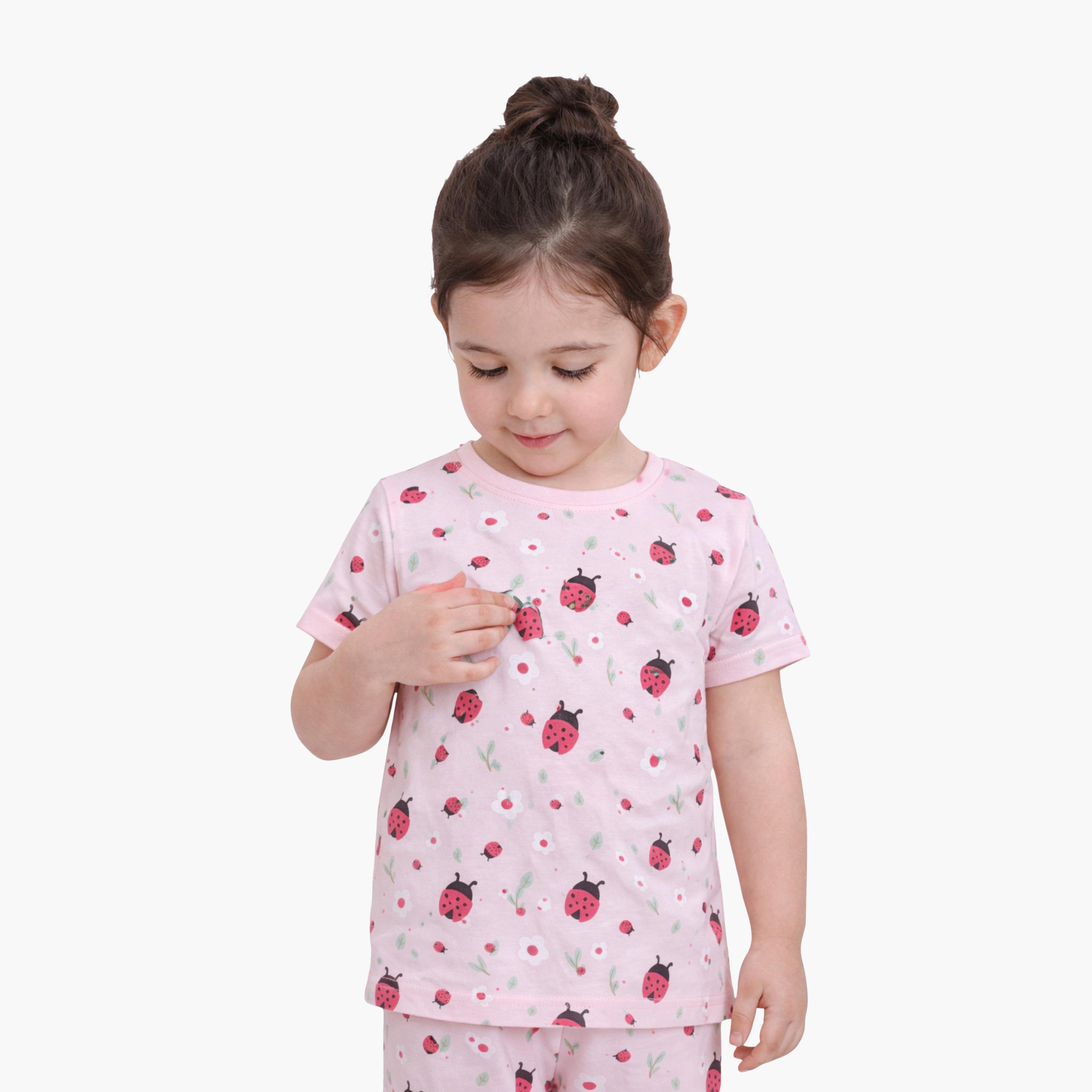Victor and Jane Strawberry Printed Cotton T-Shirt & Pajama Set-baby-girls-clothing-setsandcoords-image-5