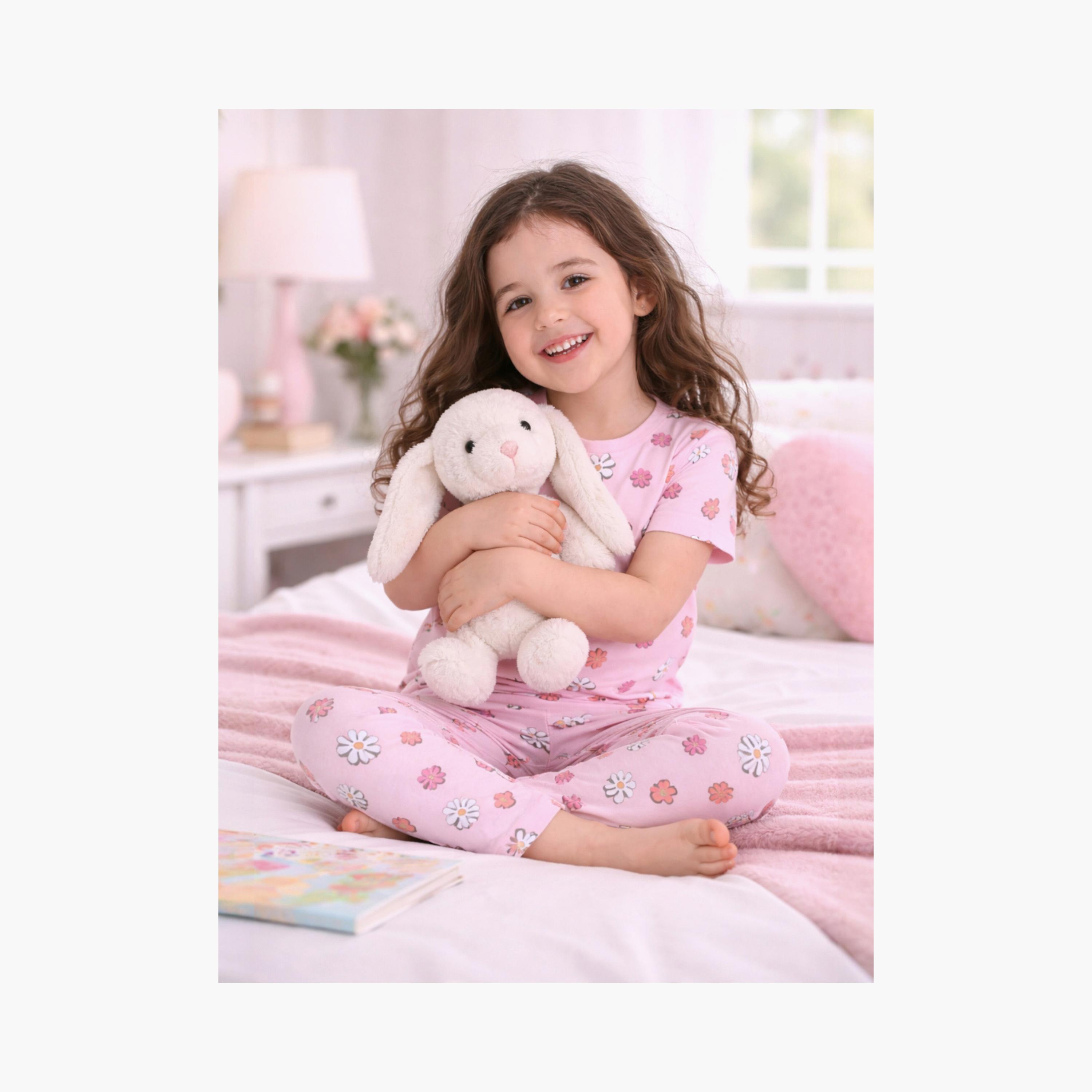 Victor and Jane Floral Printed Cotton T-Shirt & Pajama Set-baby-girls-clothing-setsandcoords-image-5