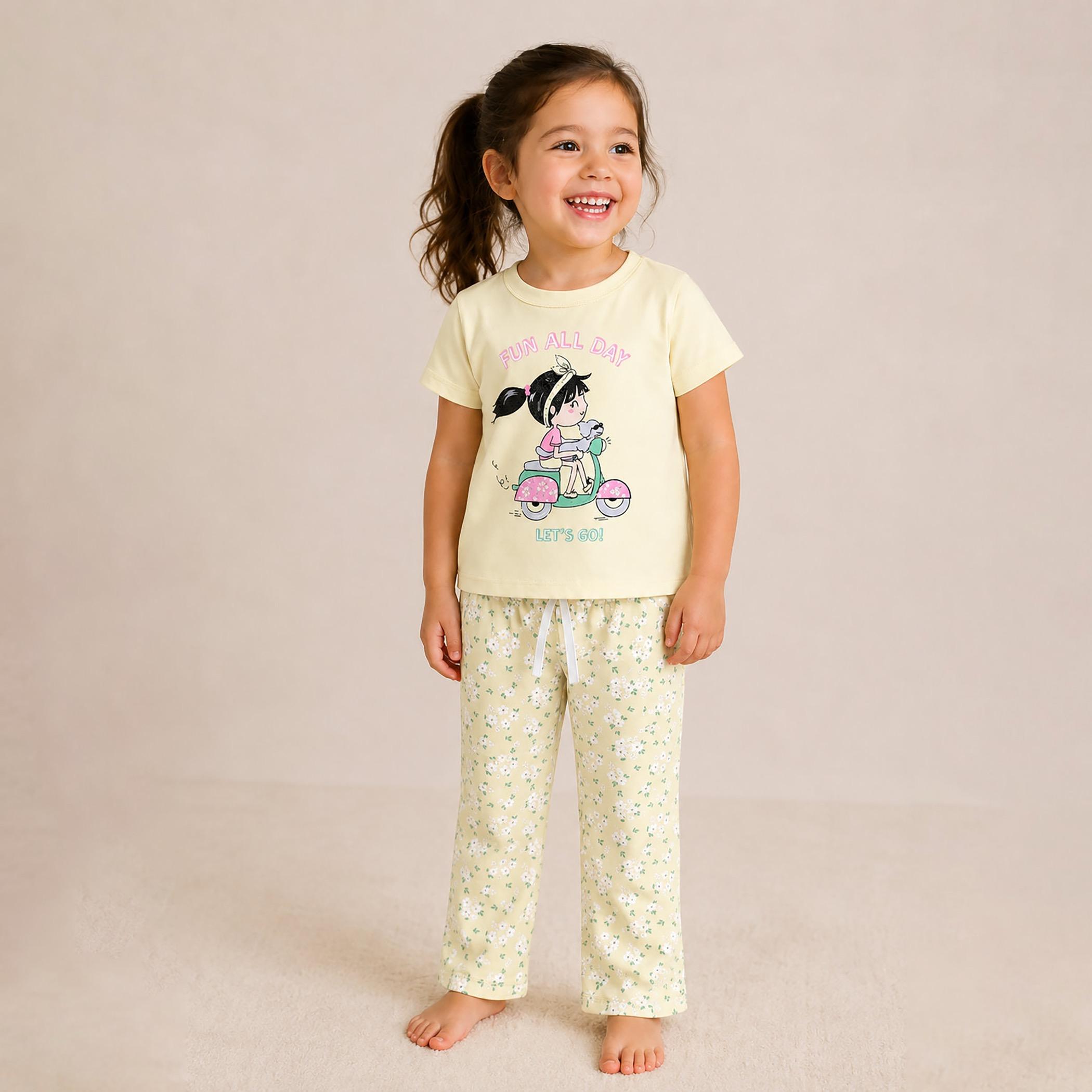 Victor and Jane Shorts Sleeves Graphic T-Shirt & Pajama Set-baby-girls-clothing-setsandcoords-image-1