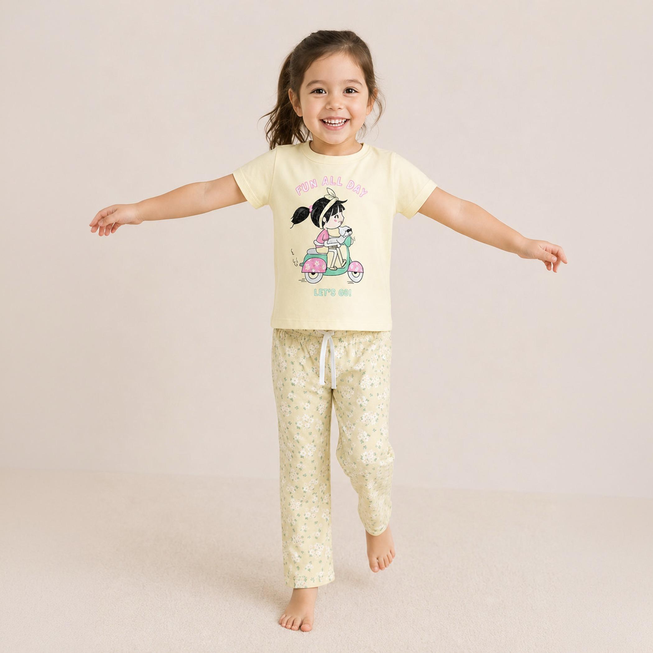 Victor and Jane Shorts Sleeves Graphic T-Shirt & Pajama Set-baby-girls-clothing-setsandcoords-image-2