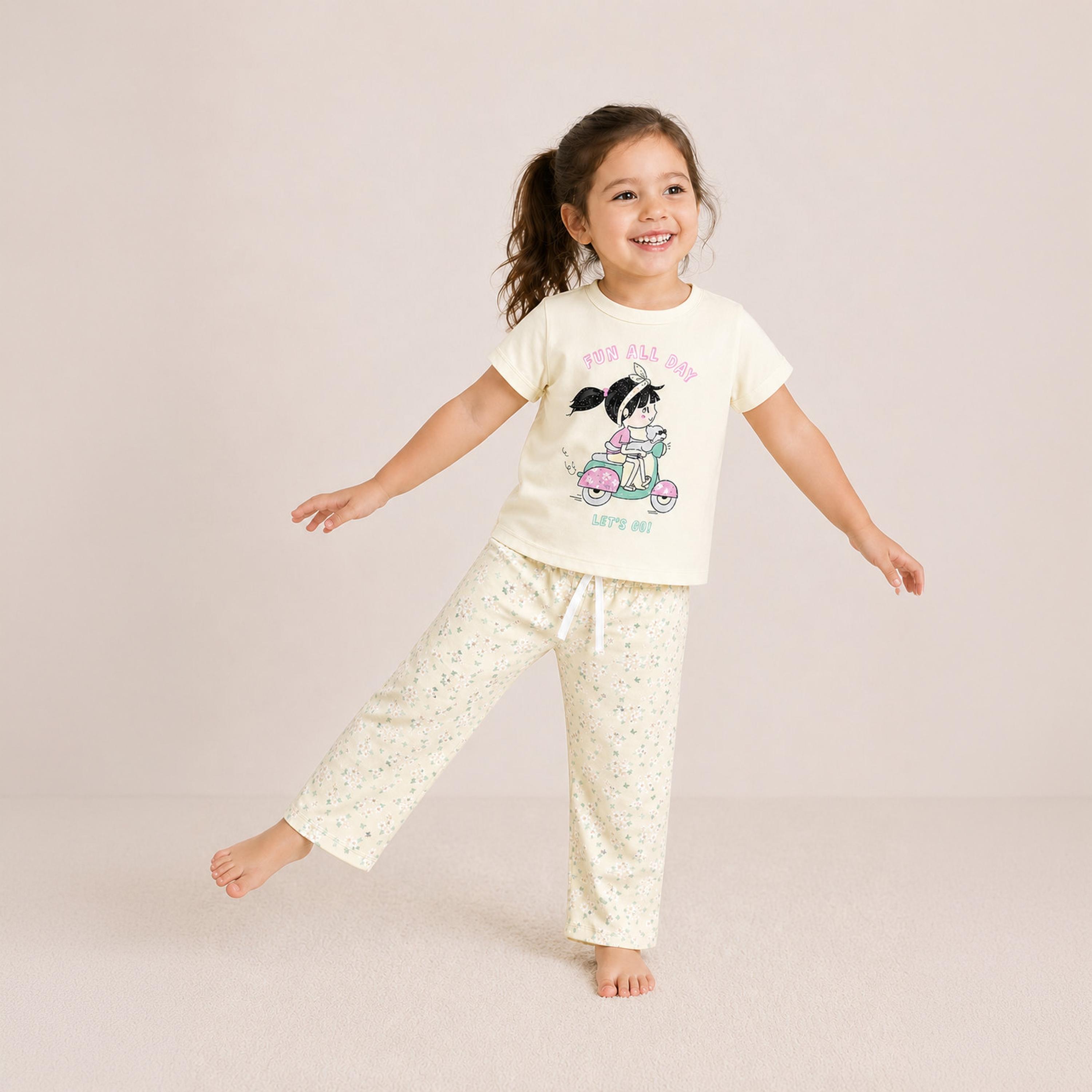 Victor and Jane Shorts Sleeves Graphic T-Shirt & Pajama Set-baby-girls-clothing-setsandcoords-image-3