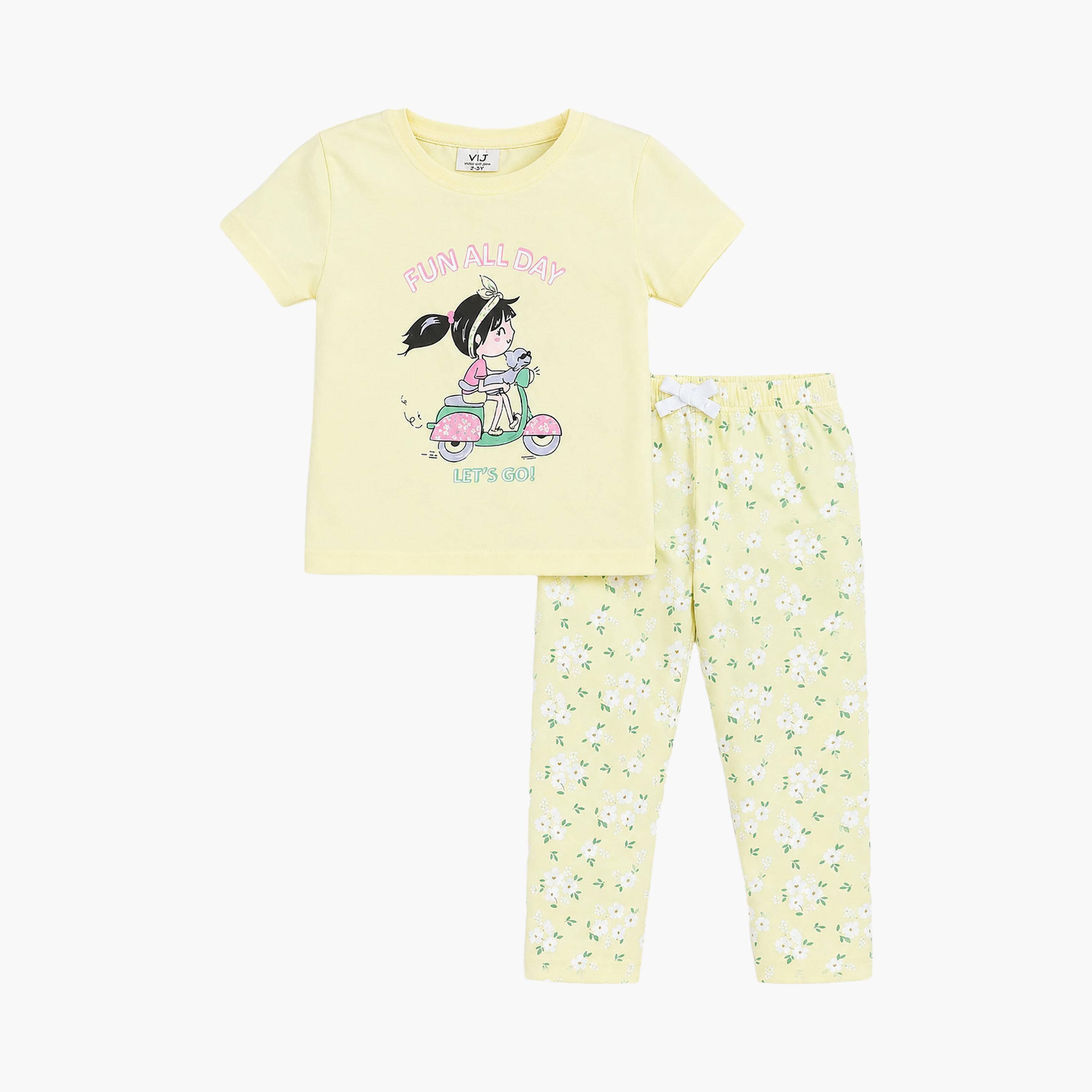 Victor and Jane Shorts Sleeves Graphic T-Shirt & Pajama Set-baby-girls-clothing-setsandcoords-image-5