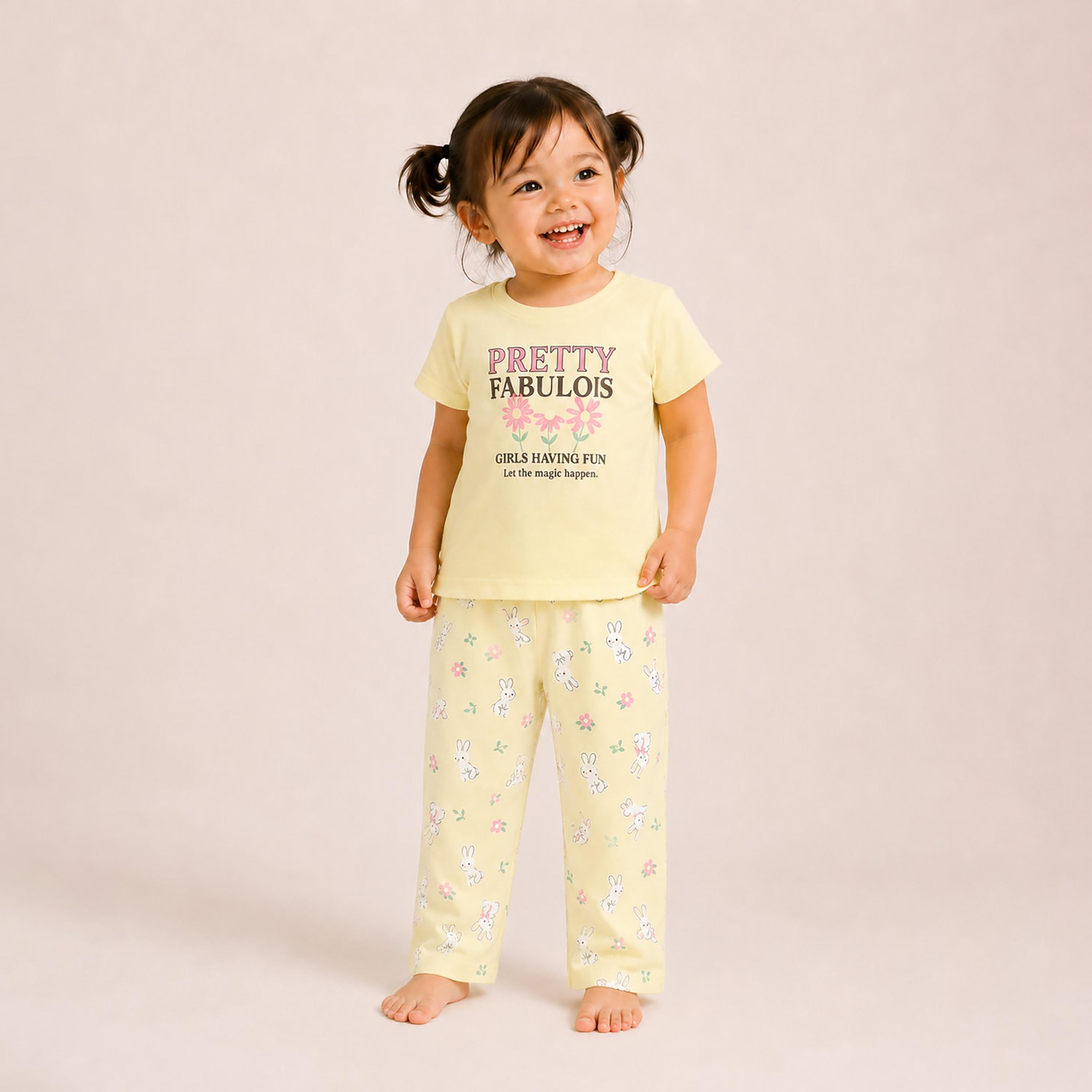Victor and Jane Shorts Sleeves Printed T-Shirt & Pajama Set-baby-girls-clothing-setsandcoords-image-1
