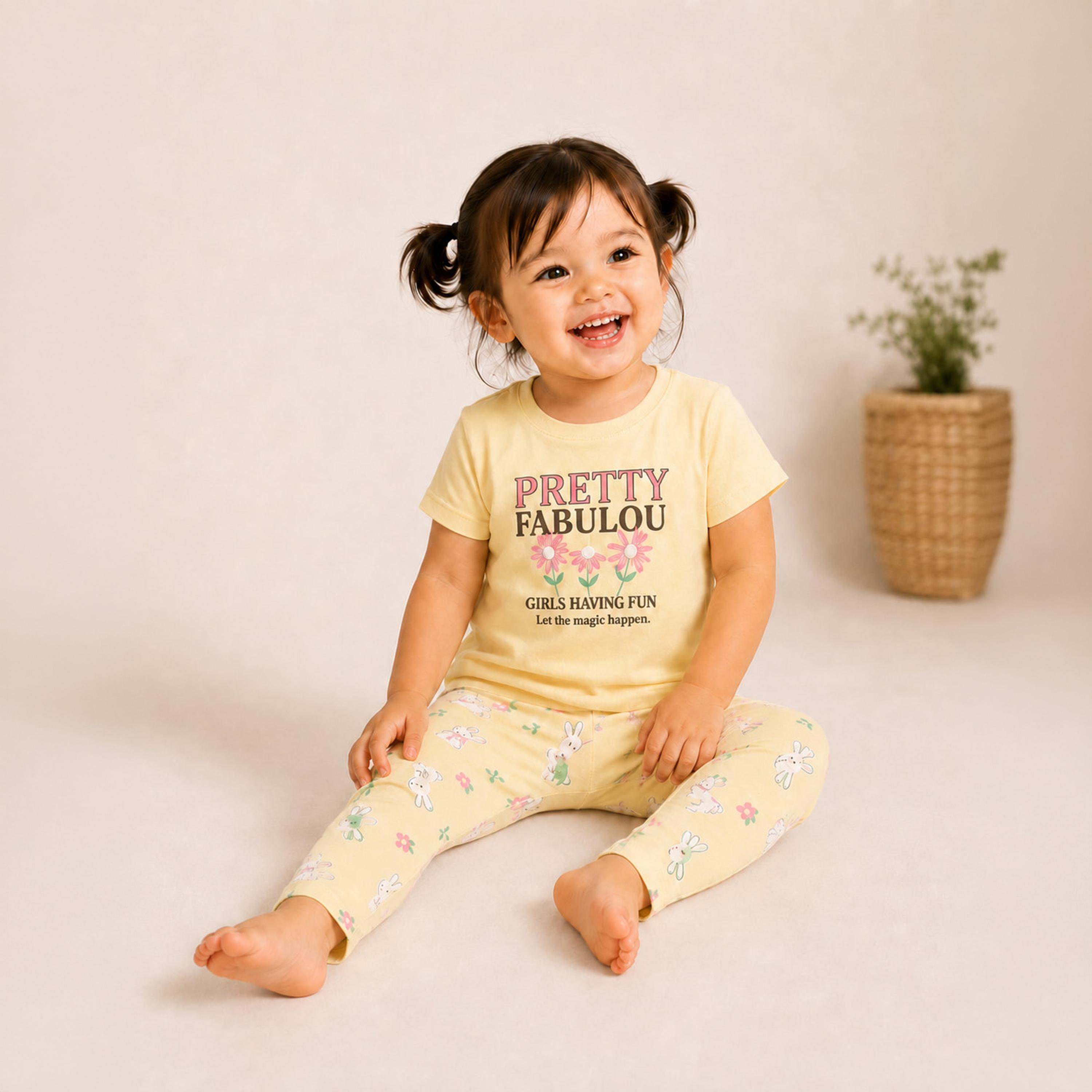 Victor and Jane Shorts Sleeves Printed T-Shirt & Pajama Set-baby-girls-clothing-setsandcoords-image-2