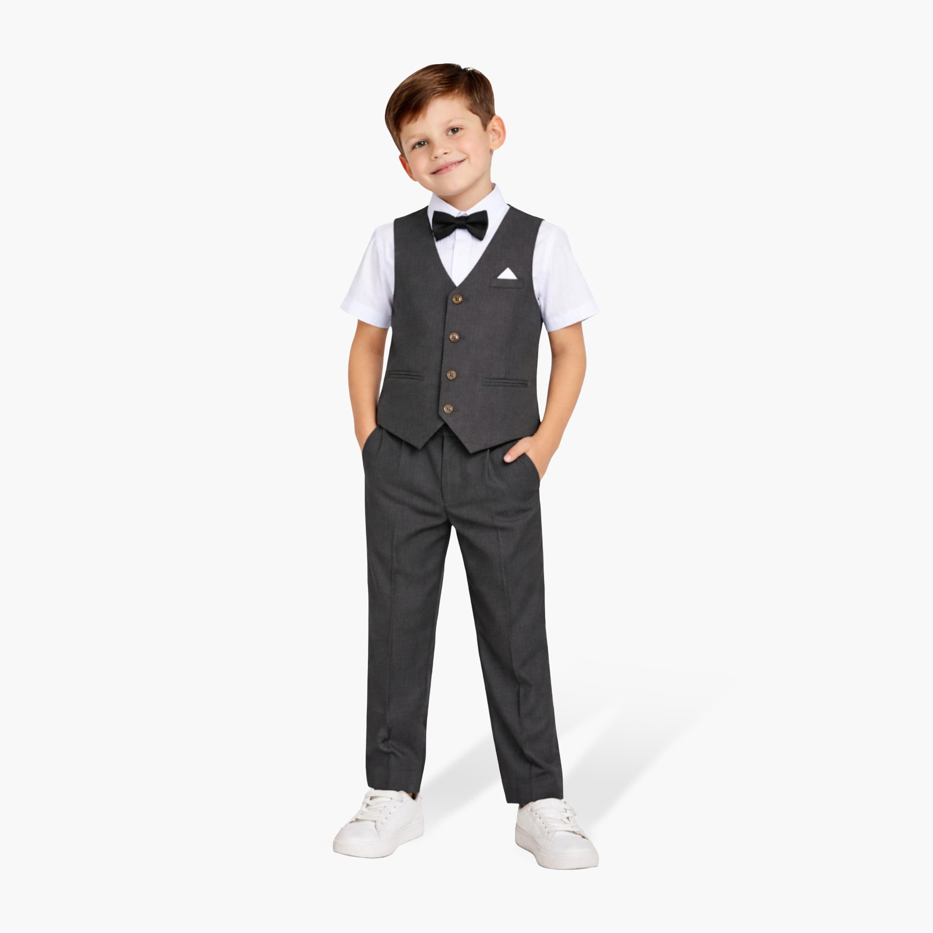 Victor and Jane 4-Piece Half Sleeves Shirt with Waistcoat & Trousers Set-boys-clothing-setsandcoords-image-1