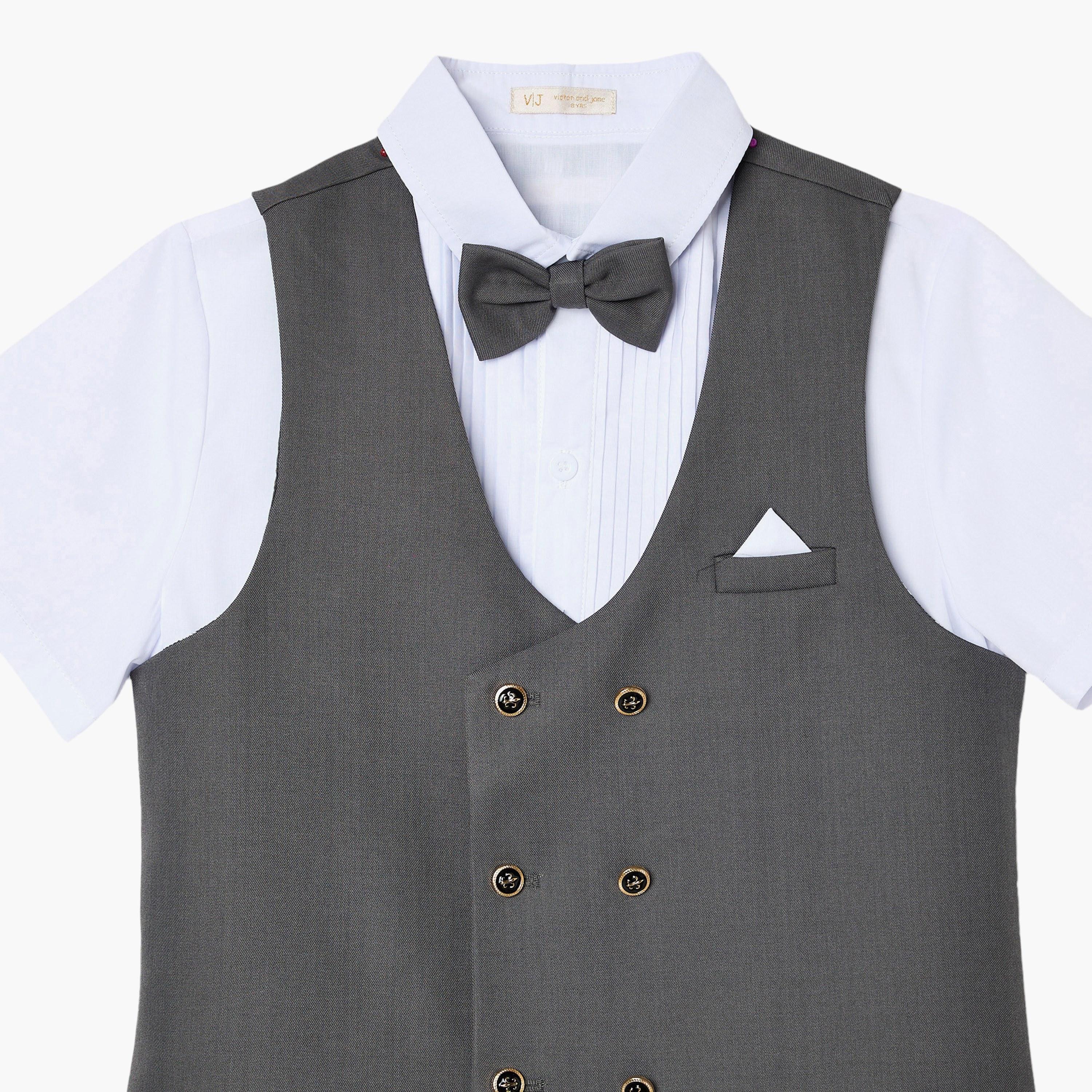 Victor and Jane 4-Piece Half Sleeves Shirt with Waistcoat & Trousers Set-boys-clothing-setsandcoords-image-4