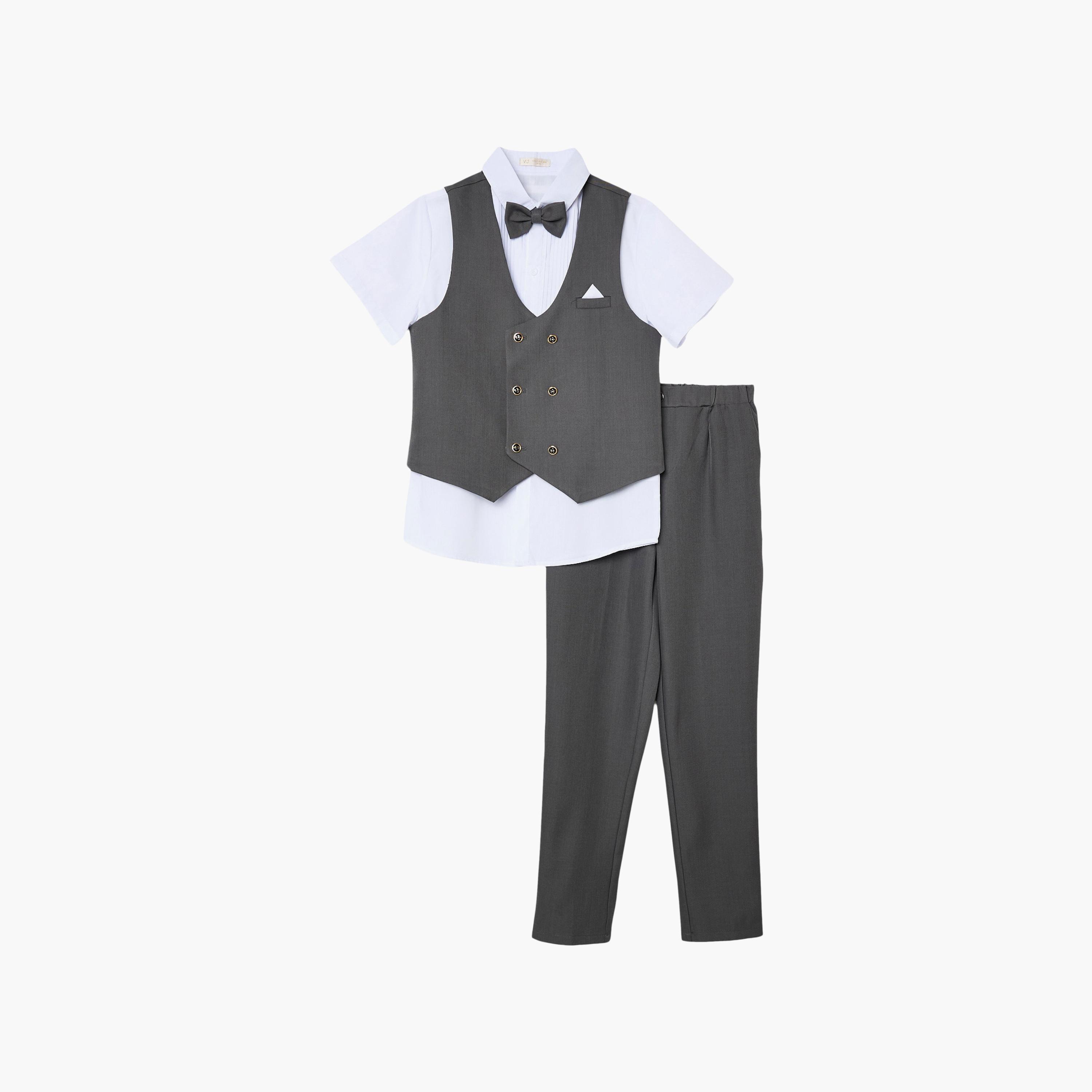 Victor and Jane 4-Piece Half Sleeves Shirt with Waistcoat & Trousers Set-boys-clothing-setsandcoords-image-7