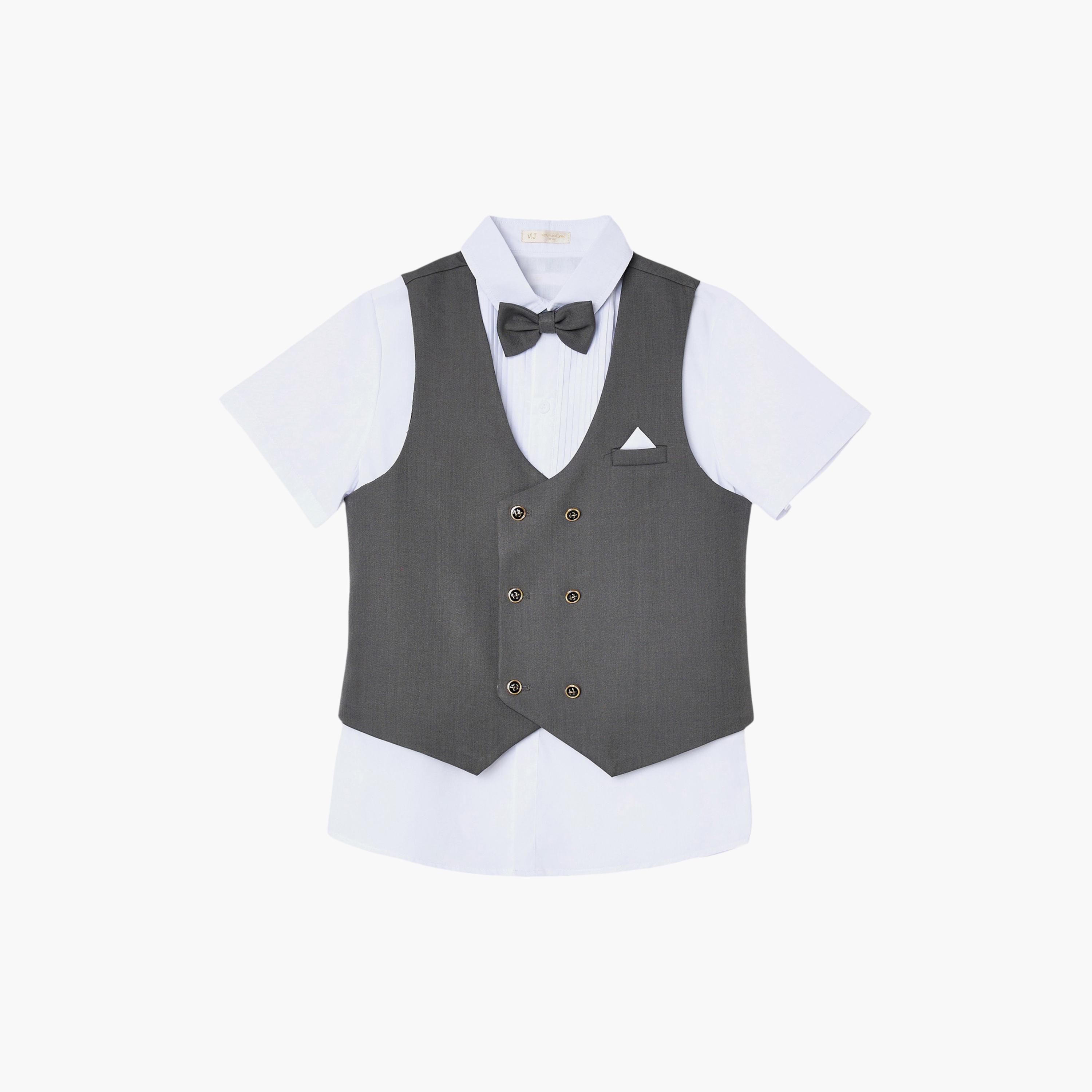 Victor and Jane 4-Piece Half Sleeves Shirt with Waistcoat & Trousers Set-boys-clothing-setsandcoords-image-8