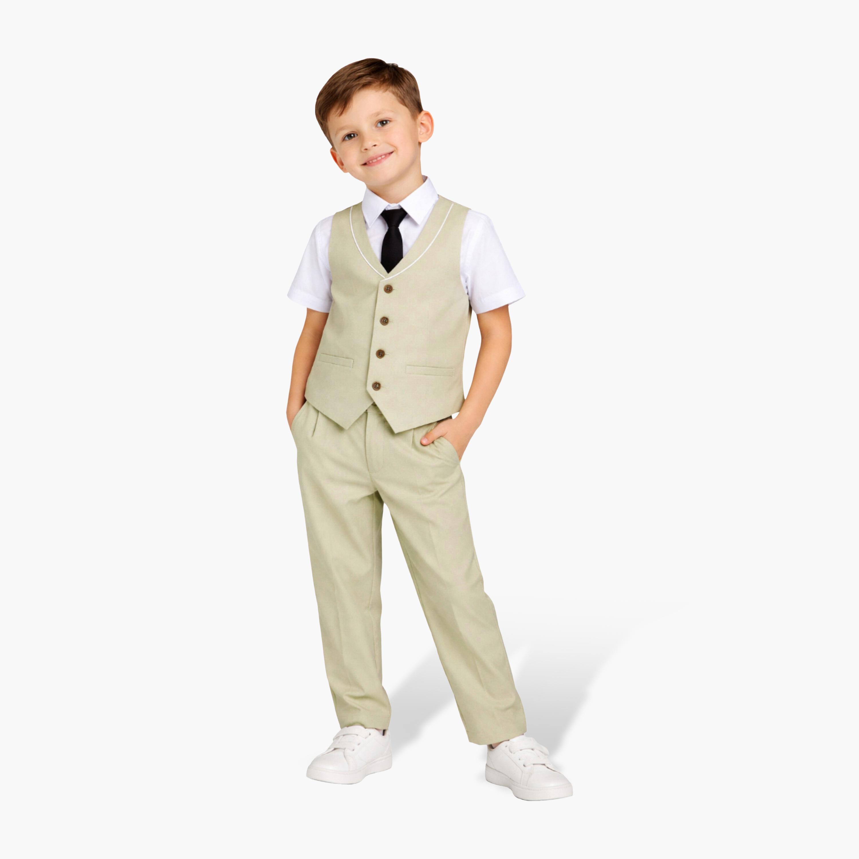 Victor and Jane 4-Piece Half Sleeves Shirt with Waistcoat & Trousers Set-boys-clothing-setsandcoords-image-1