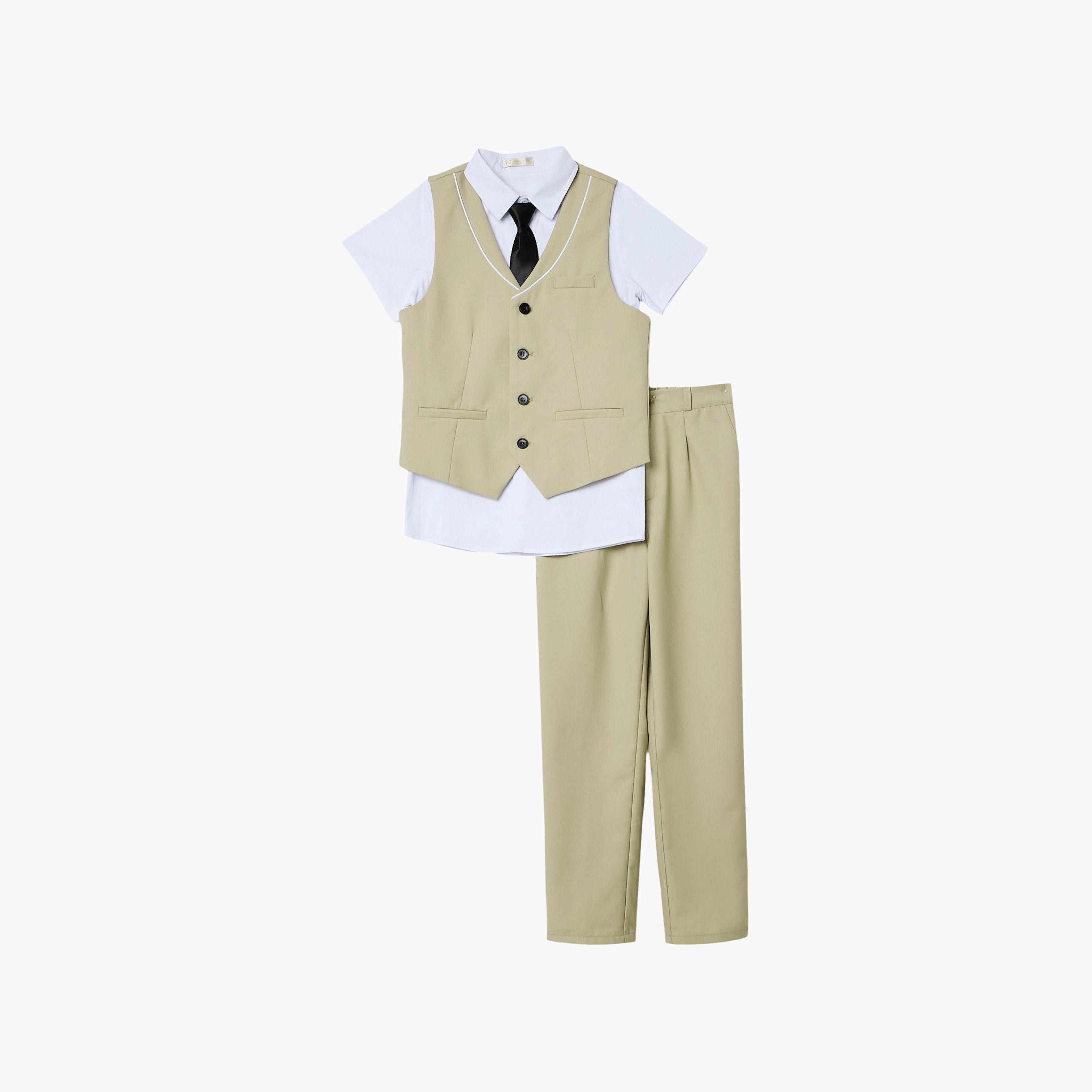 Victor and Jane 4-Piece Half Sleeves Shirt with Waistcoat & Trousers Set-boys-clothing-setsandcoords-image-4