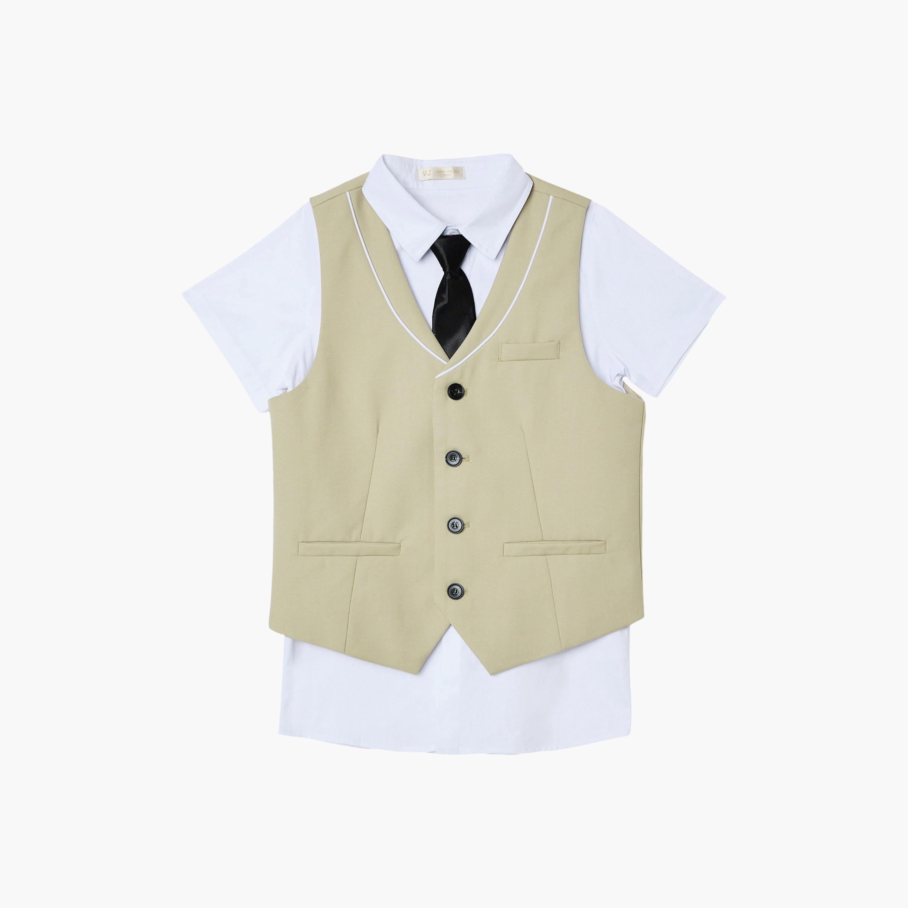Victor and Jane 4-Piece Half Sleeves Shirt with Waistcoat & Trousers Set-boys-clothing-setsandcoords-image-5