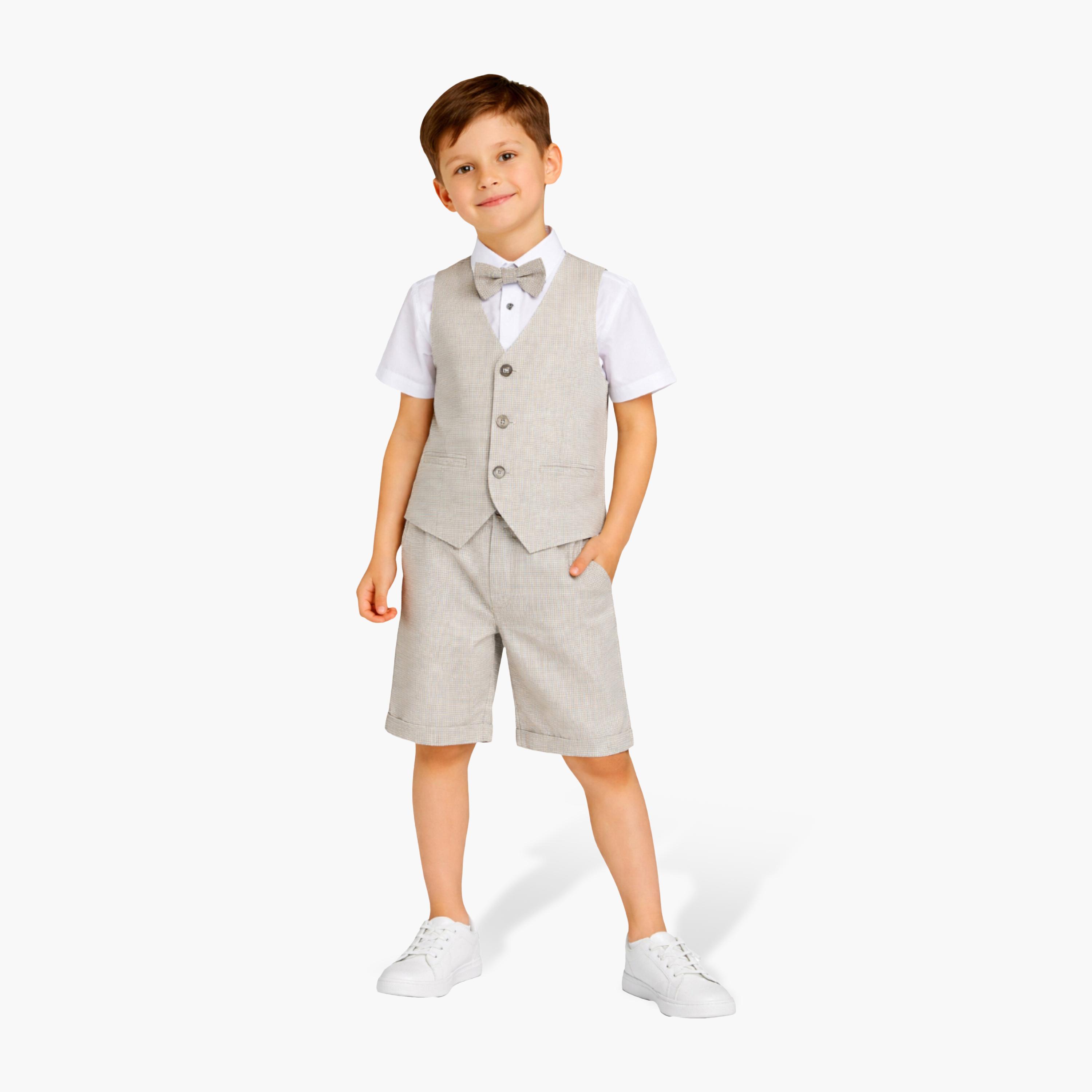 طقم 4 قطع قميص بأكمام نصفية مع فيست ويست كوت وبنطال من فيكتور أند جين-boys-clothing-setsandcoords-image-1