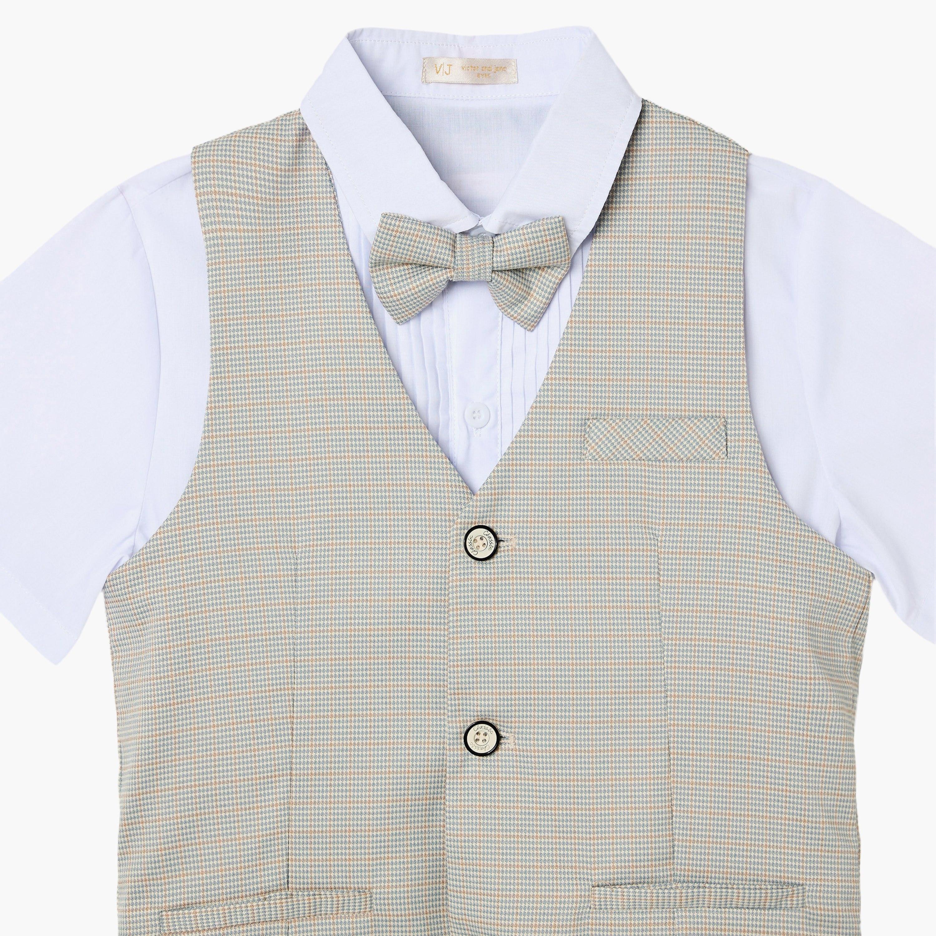 طقم 4 قطع قميص بأكمام نصفية مع فيست ويست كوت وبنطال من فيكتور أند جين-boys-clothing-setsandcoords-image-3