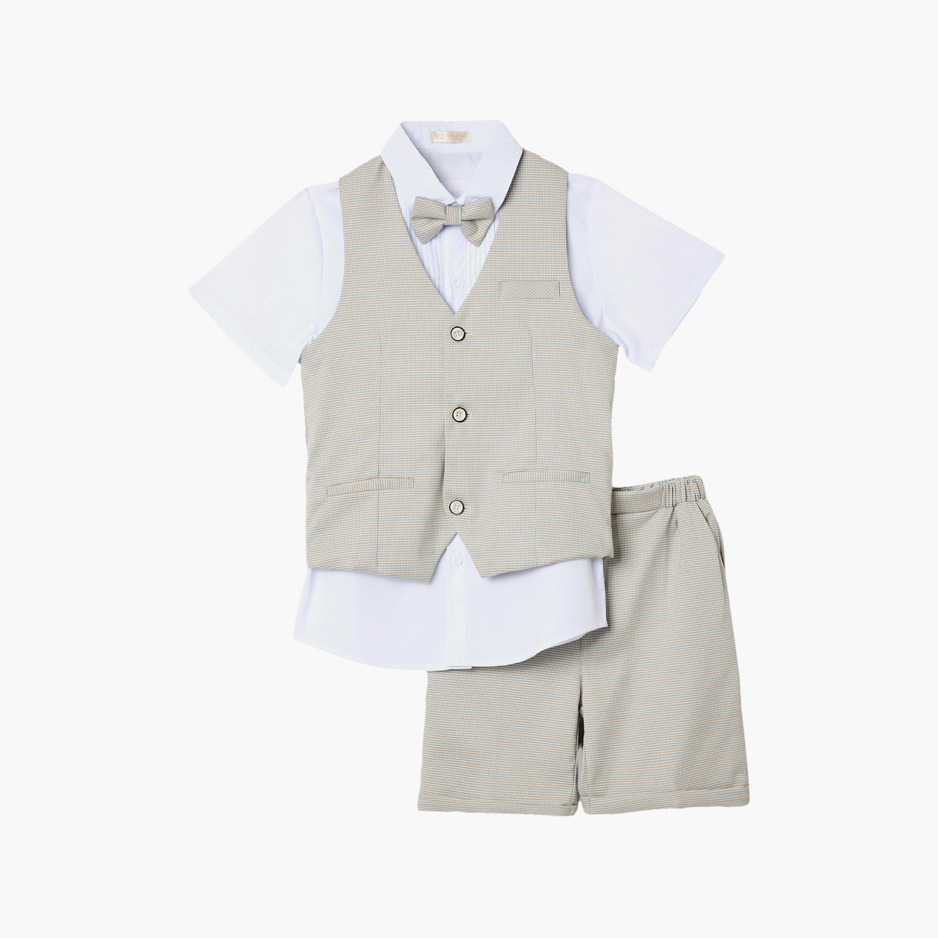 طقم 4 قطع قميص بأكمام نصفية مع فيست ويست كوت وبنطال من فيكتور أند جين-boys-clothing-setsandcoords-image-5