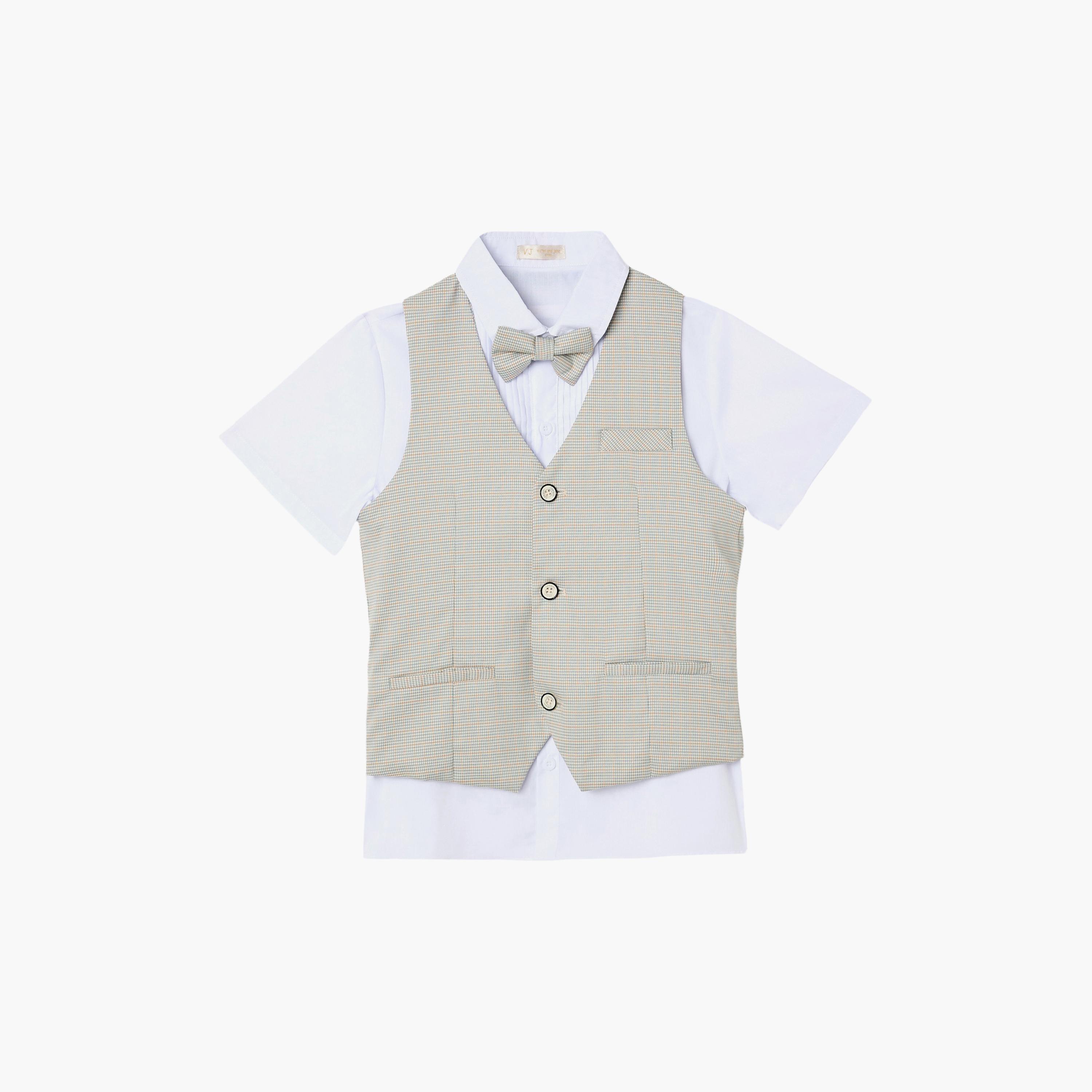 طقم 4 قطع قميص بأكمام نصفية مع فيست ويست كوت وبنطال من فيكتور أند جين-boys-clothing-setsandcoords-image-6
